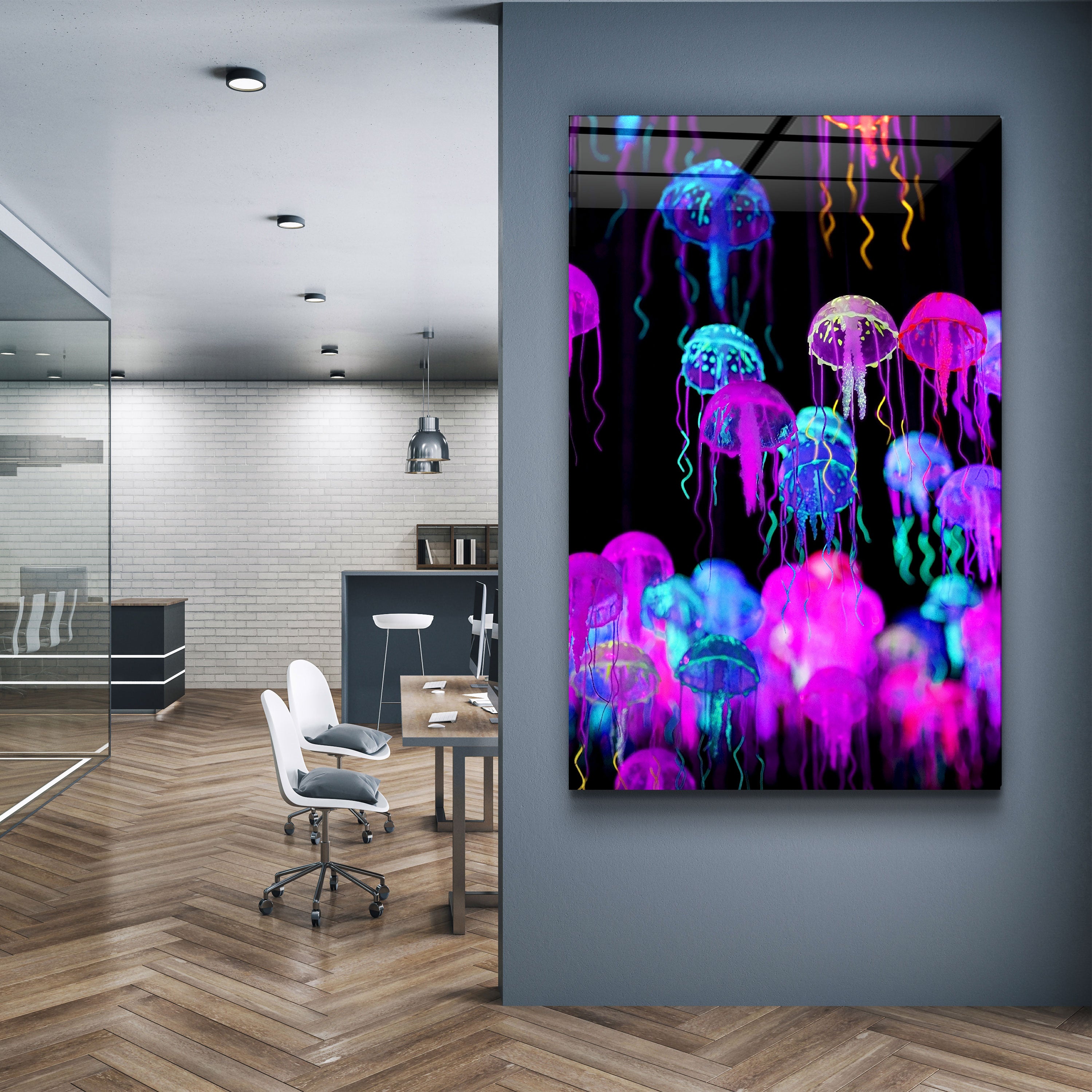 ・"Jellyfish"・Glass Wall Art