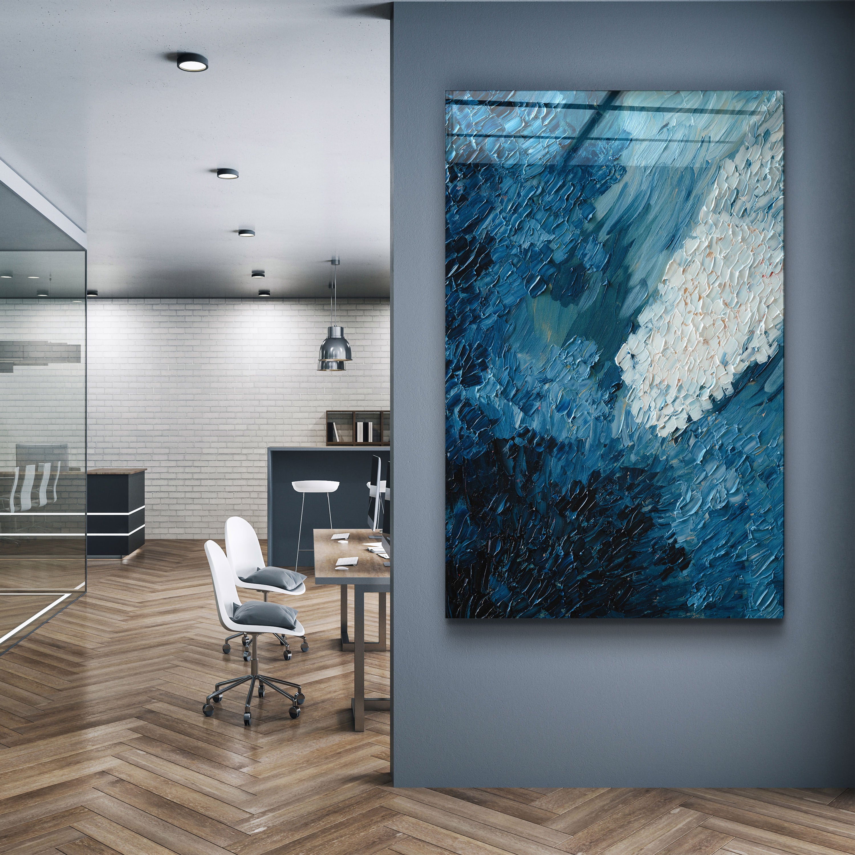 ・"Peinture à l'huile bleue - Abstrait"・Art mural en verre de la collection du designer