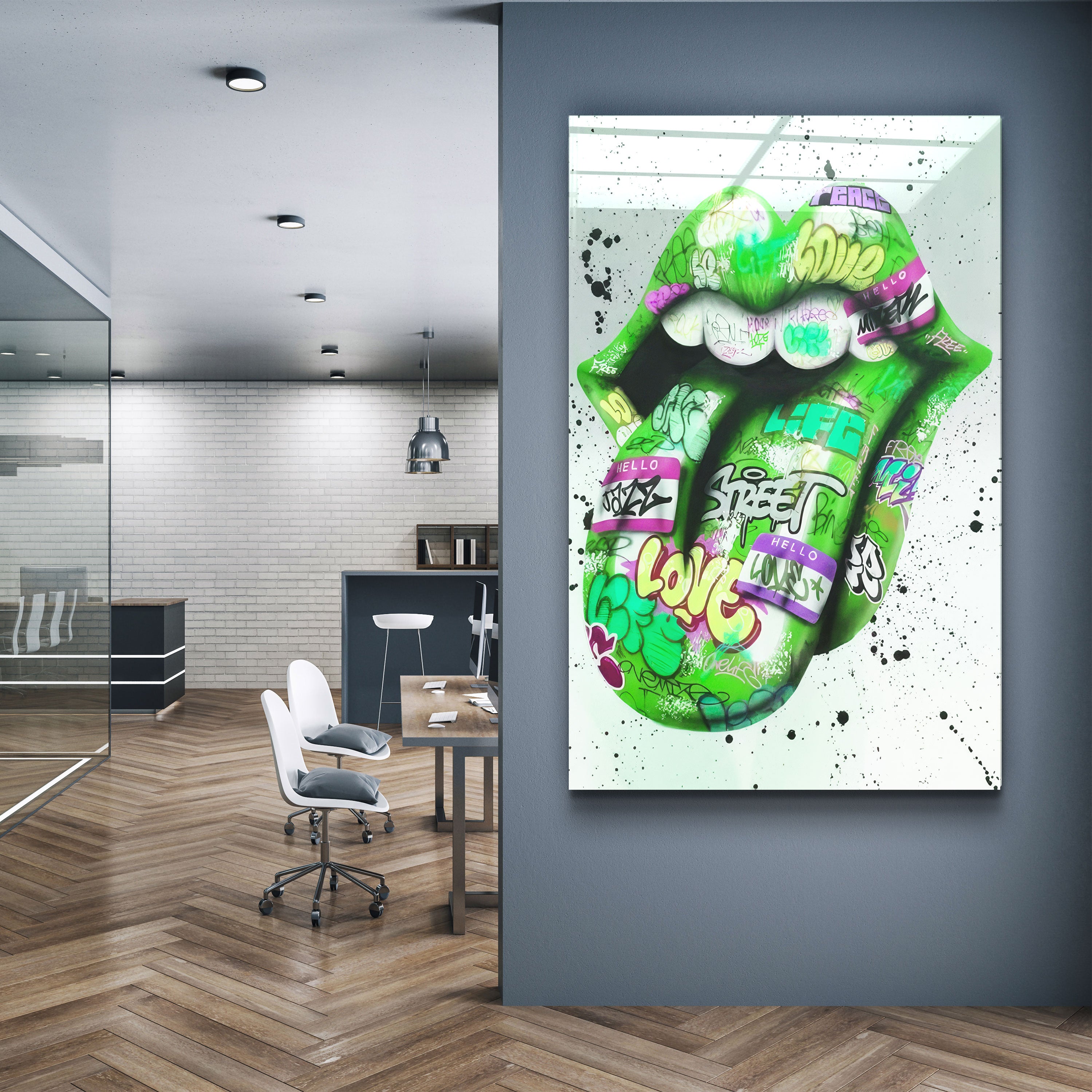 ・"Tongue - Green"・Designer's Collection Glass Wall Art