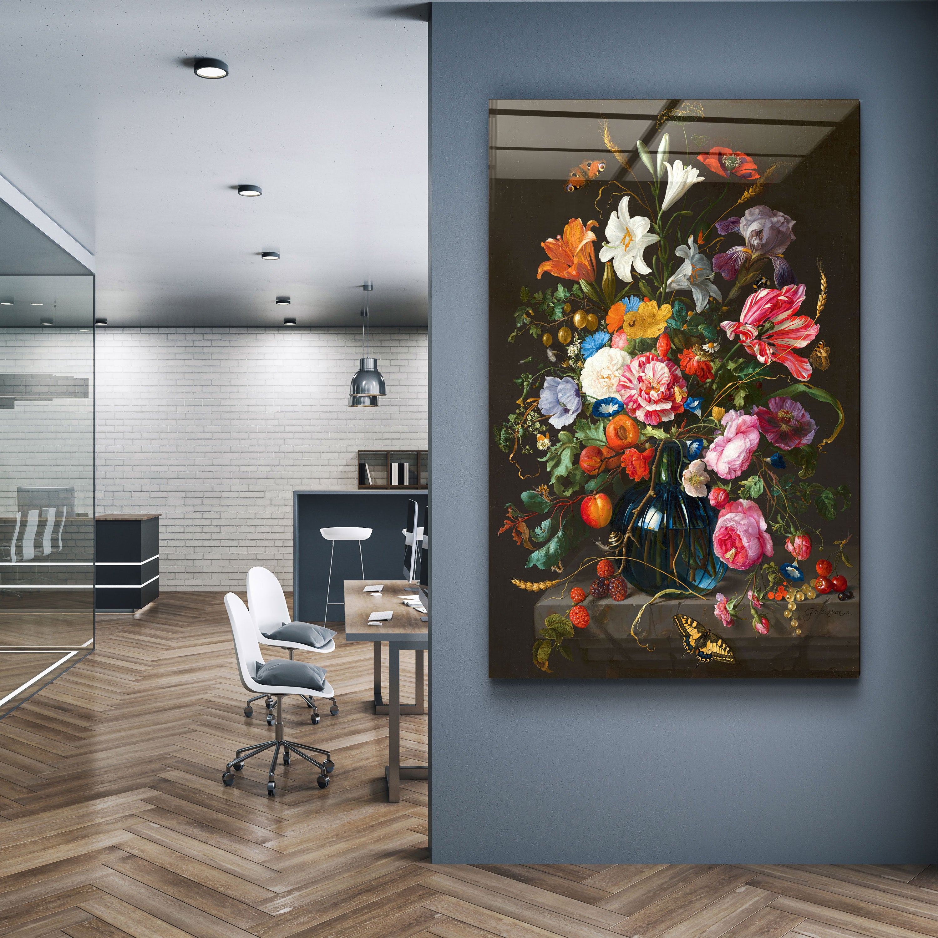・"Retro Flowers"・Designer's Collection Glass Wall Art