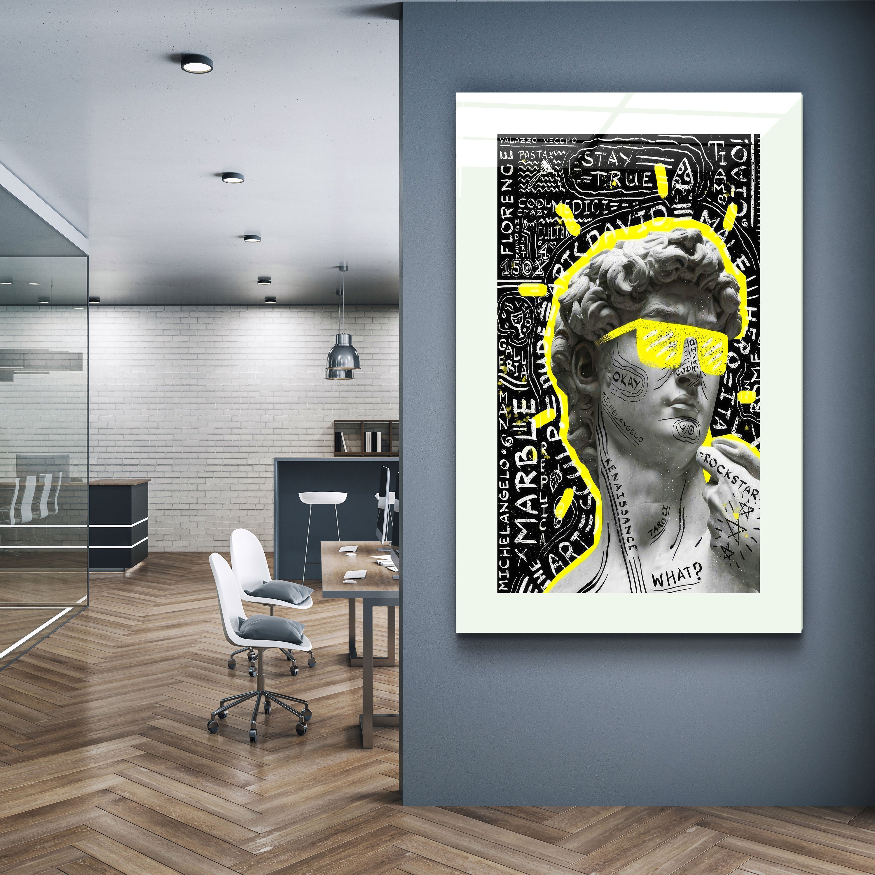 ・"Statue Pop Art Yellow"・Designer's Collection Glass Wall Art