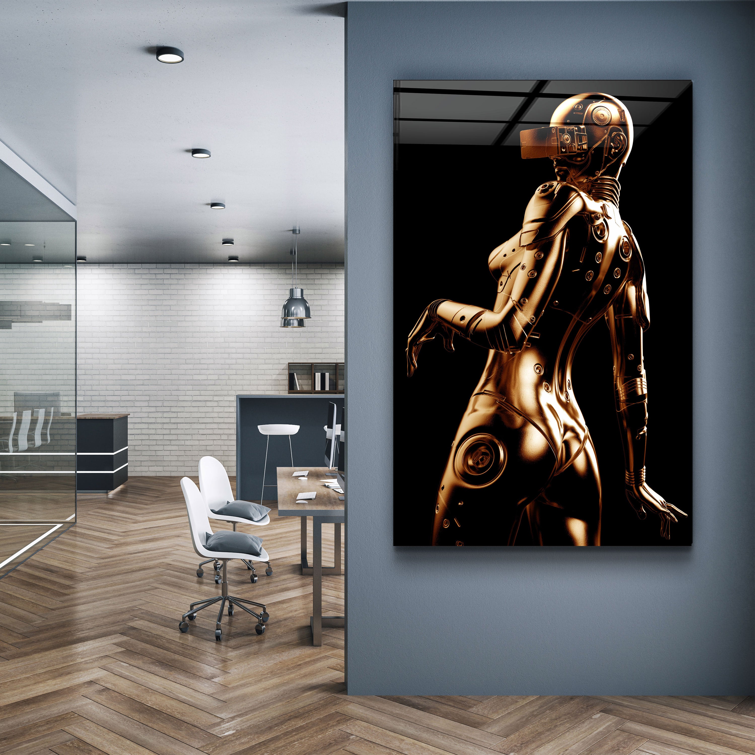 ・"Robo Girl Gold"・Designer's Collection Glass Wall Art