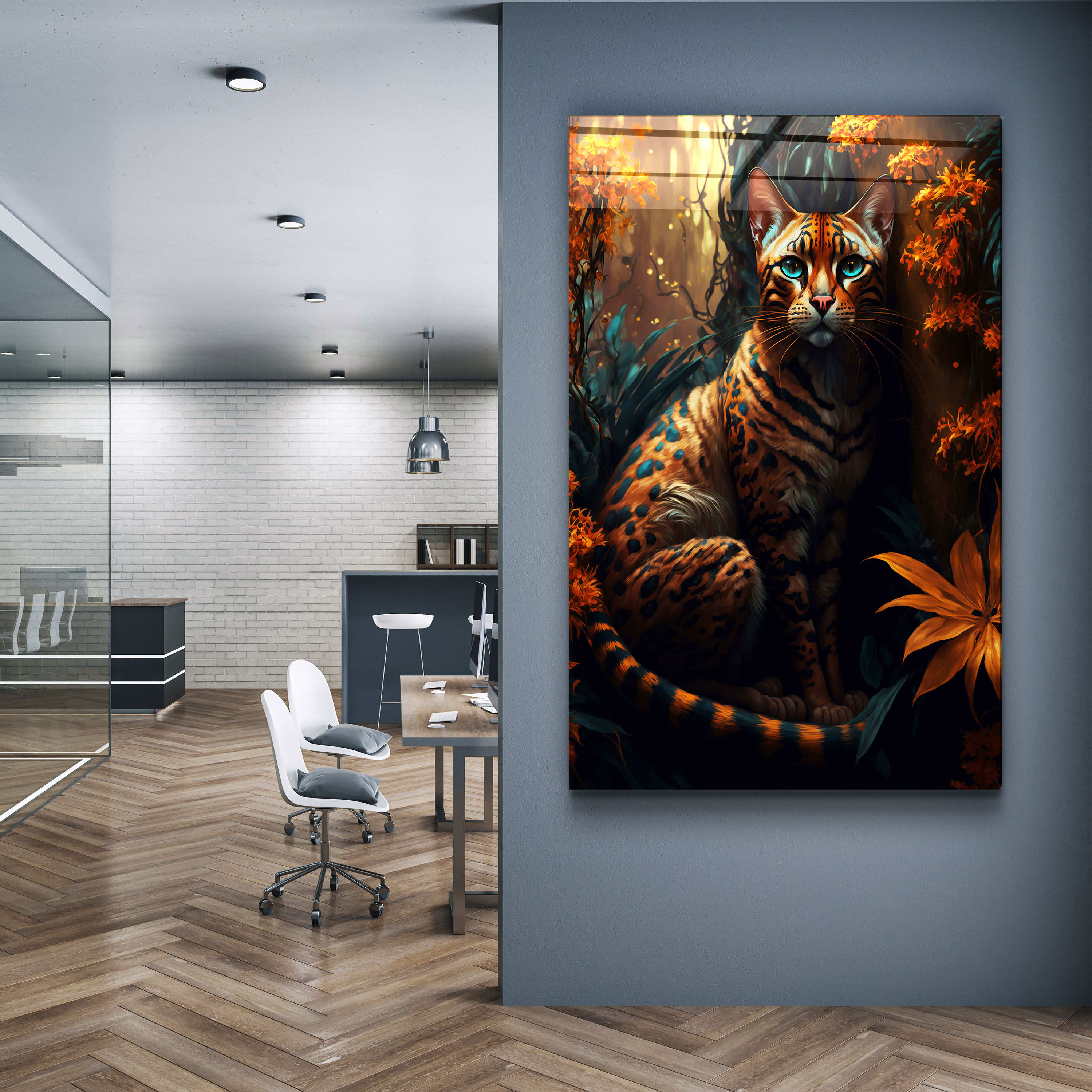 ・"Forest Cat"・Secret World Collection Glass Wall Art