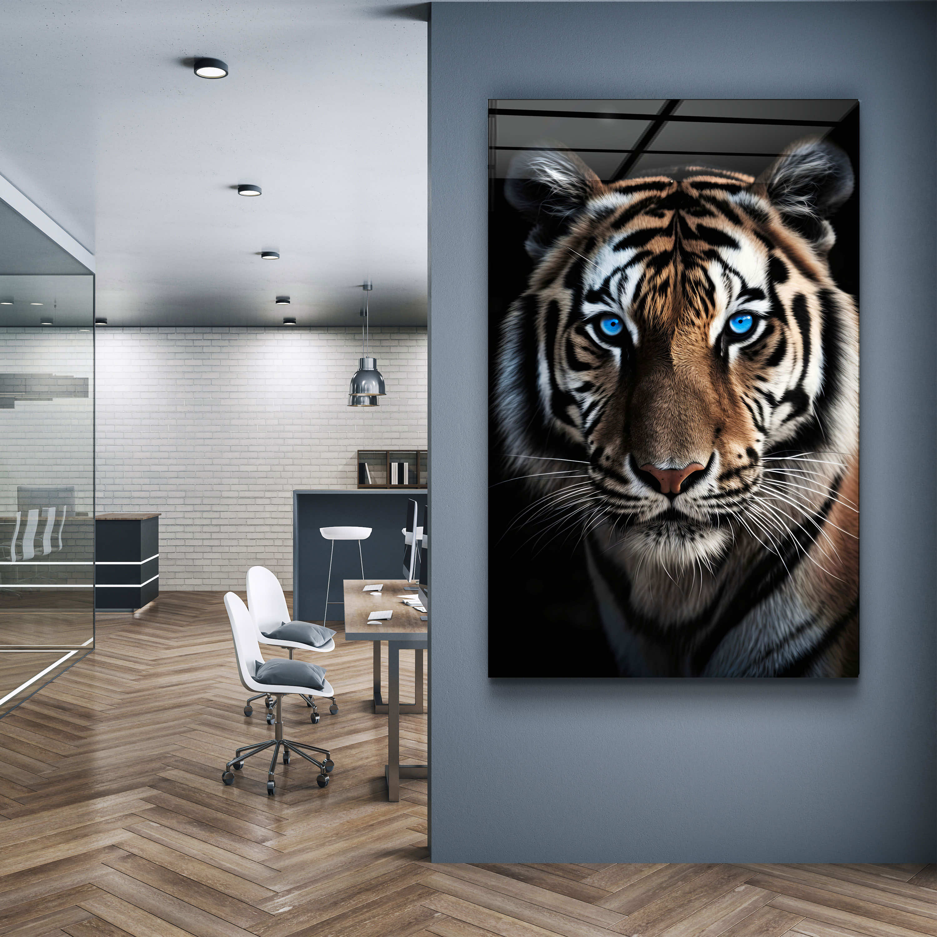 ・„Blaue Augen – Tiger“・Designer-Kollektion <tc>Glasbild</tc>