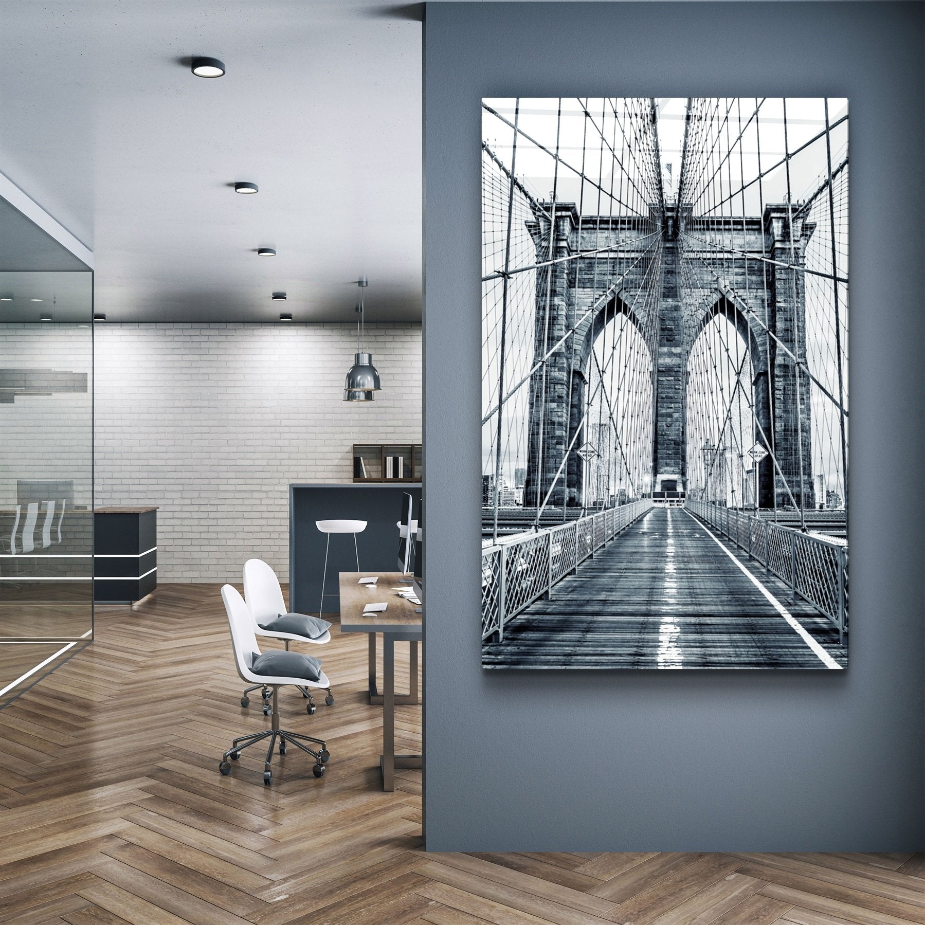 ・„Brooklyn Bridge Retro Grey 2“・<tc>Glasbild</tc>
