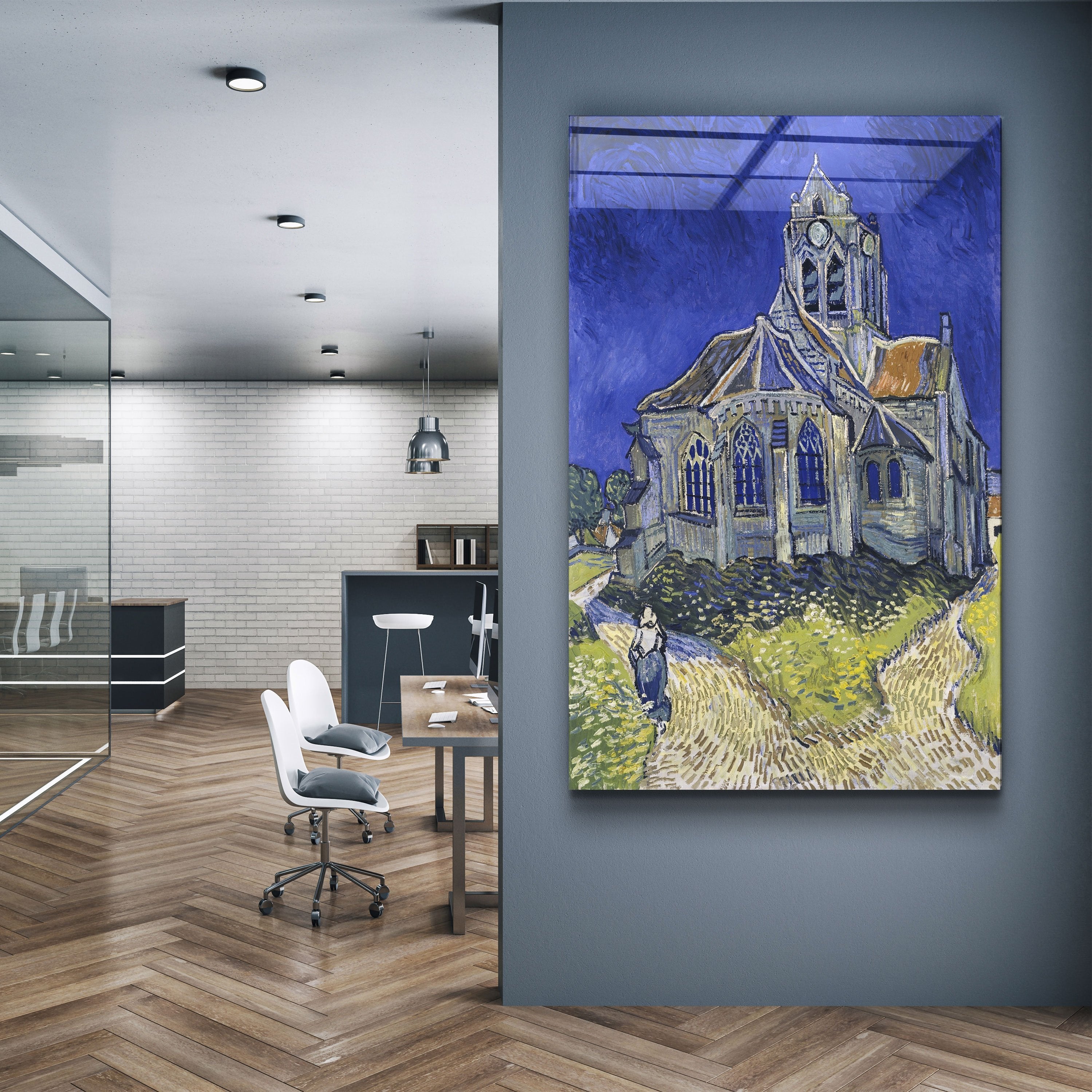 ・"Vincent van Gogh's The Church at Auvers (1890)"・Glass Wall Art
