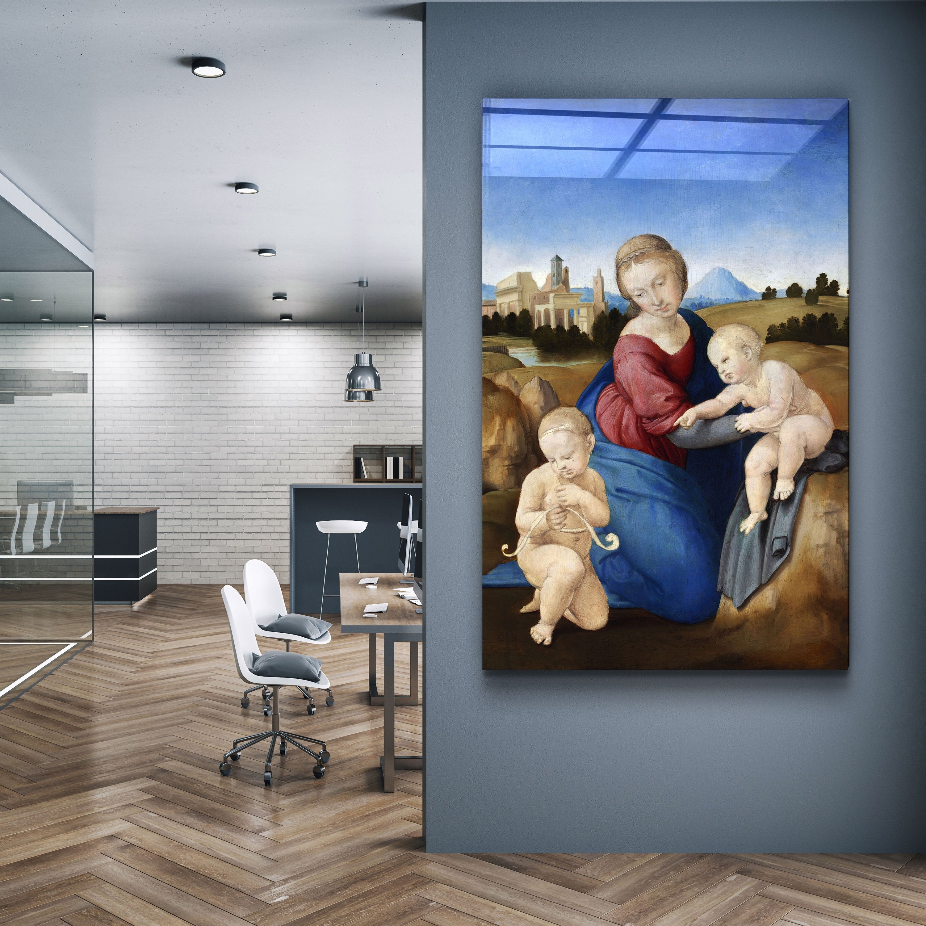 ・"Raphael's Madonna and Child with the Infant Saint John (1508)"・Glass Wall Art