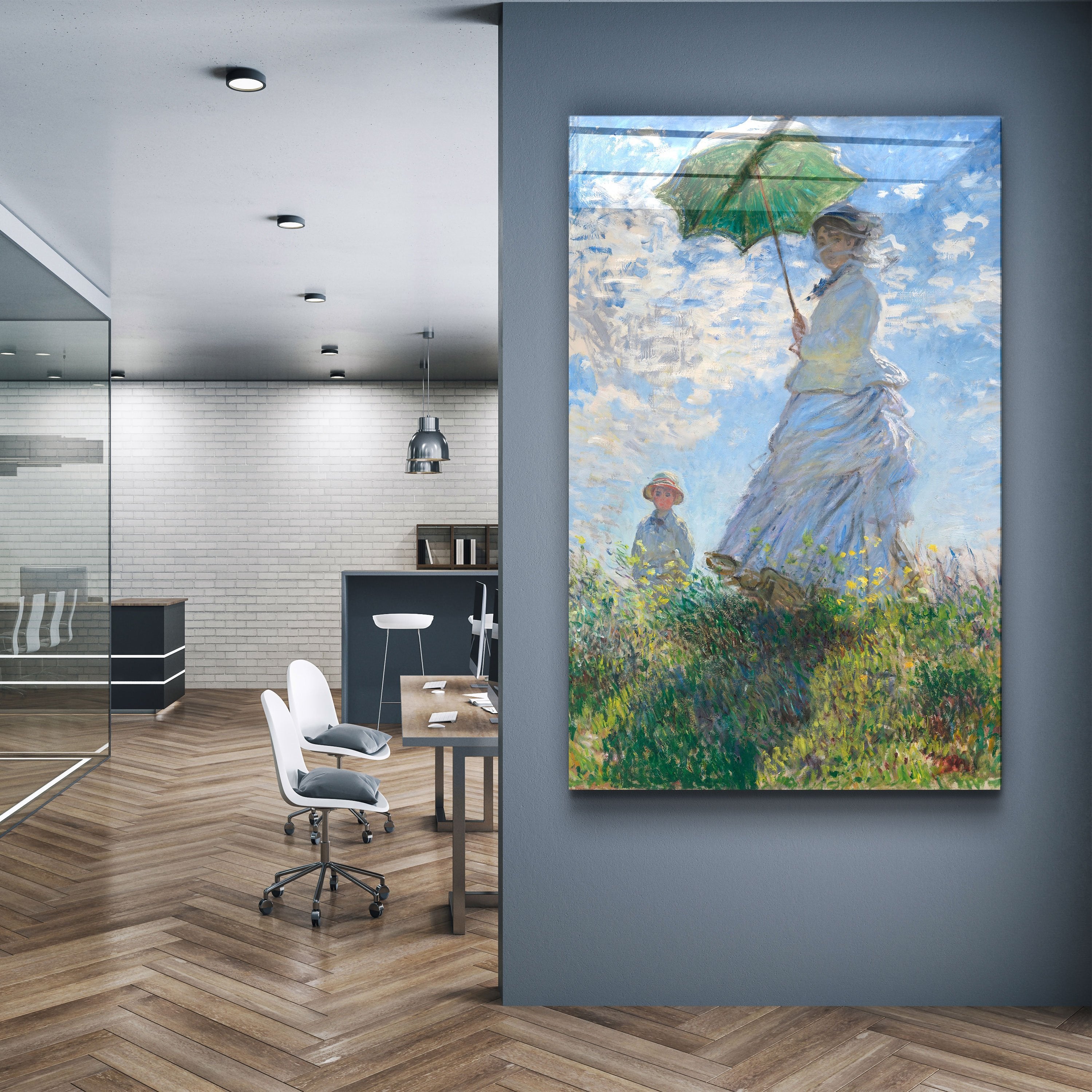・"Woman with a Parasol, Madame Monet and Her Son (1875) by Claude Monet"・Glass Wall Art