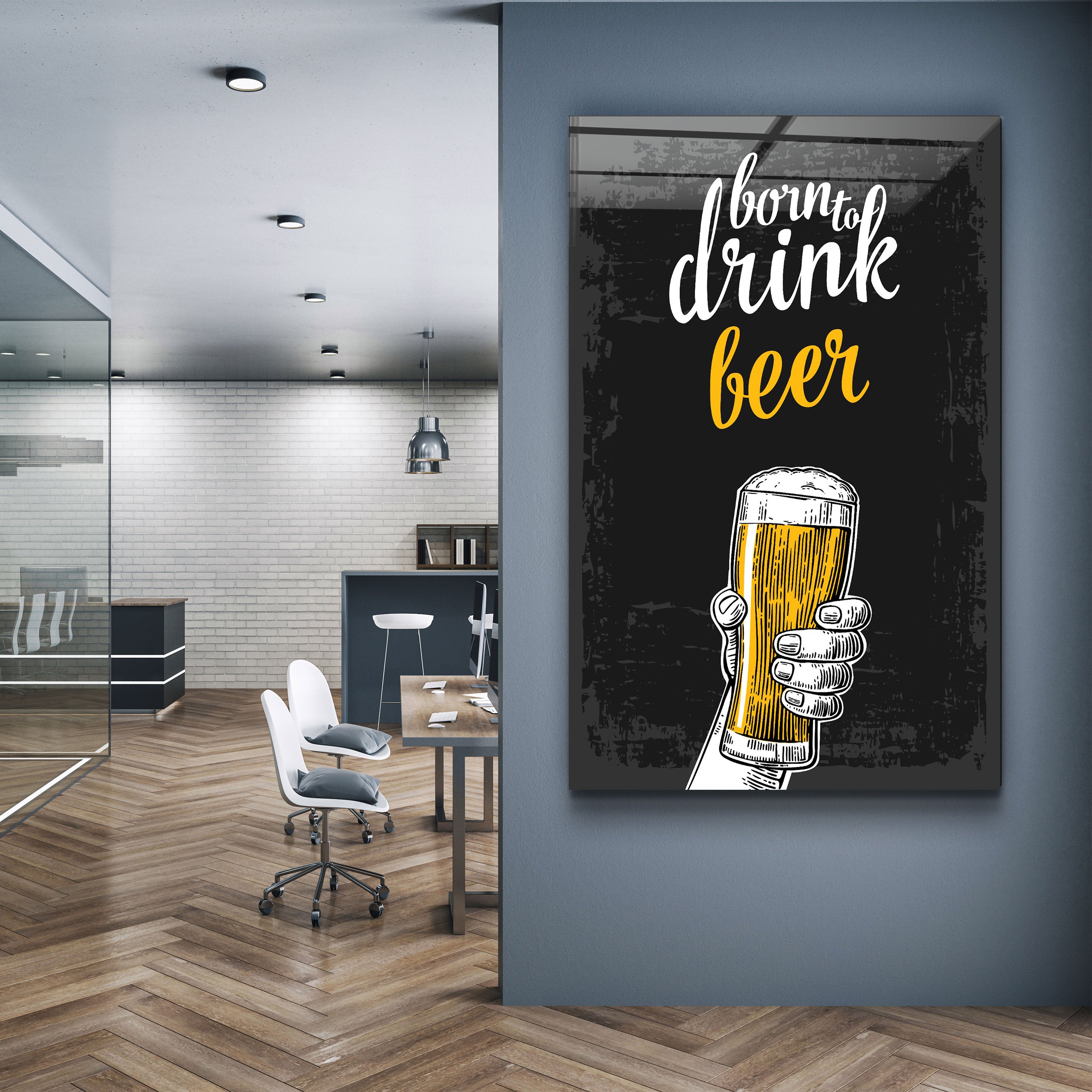 ・"Né pour boire - Bière"・Art mural en verre