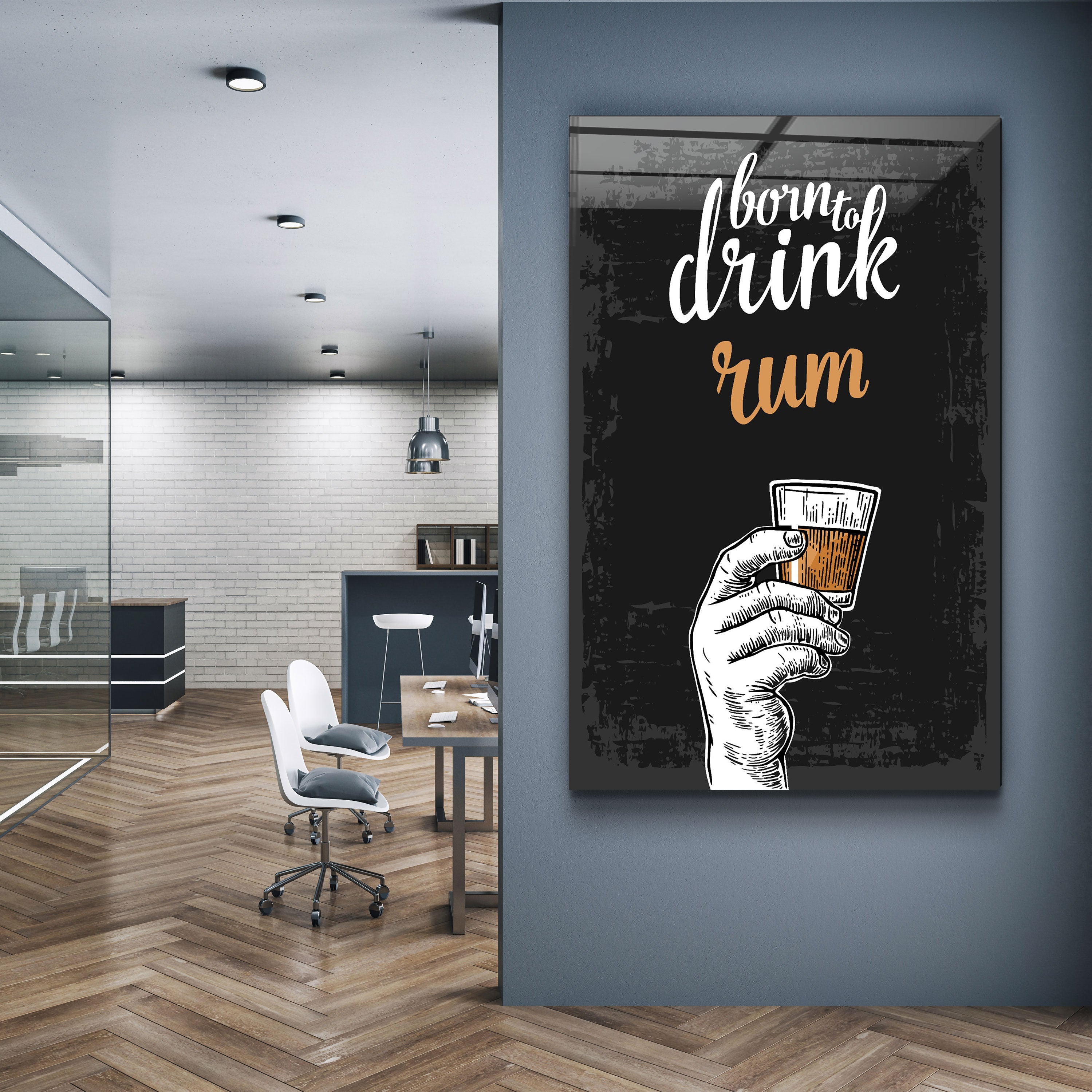 ・"Né pour boire - Rhum"・Art mural en verre