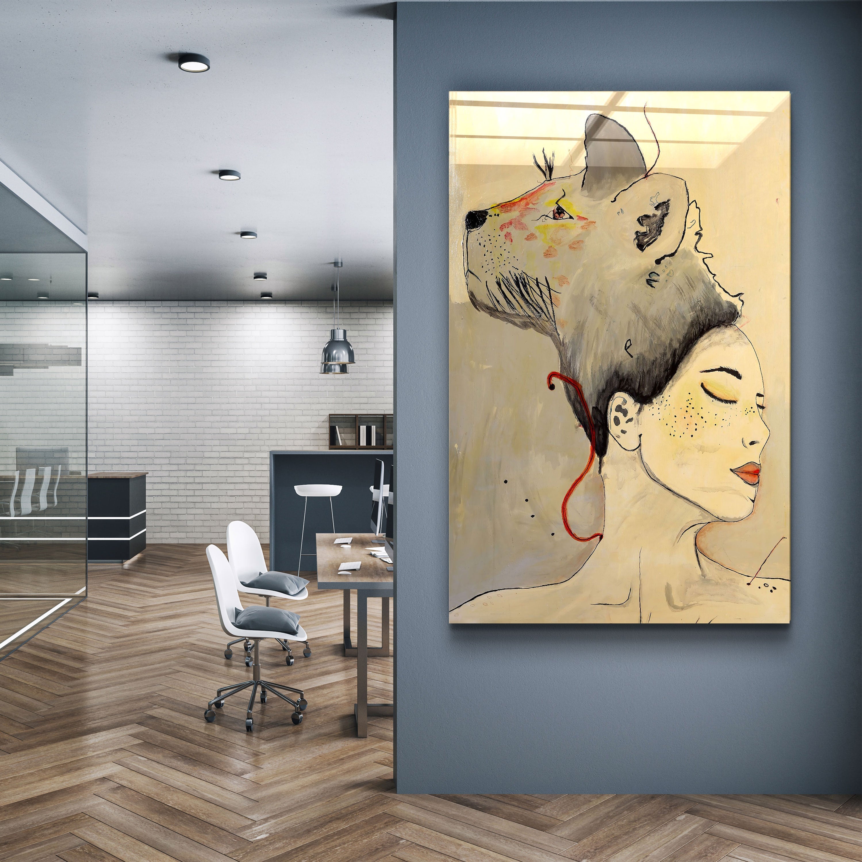 ・"Lady Abstract - Image dessinée à la main"・Art mural en verre