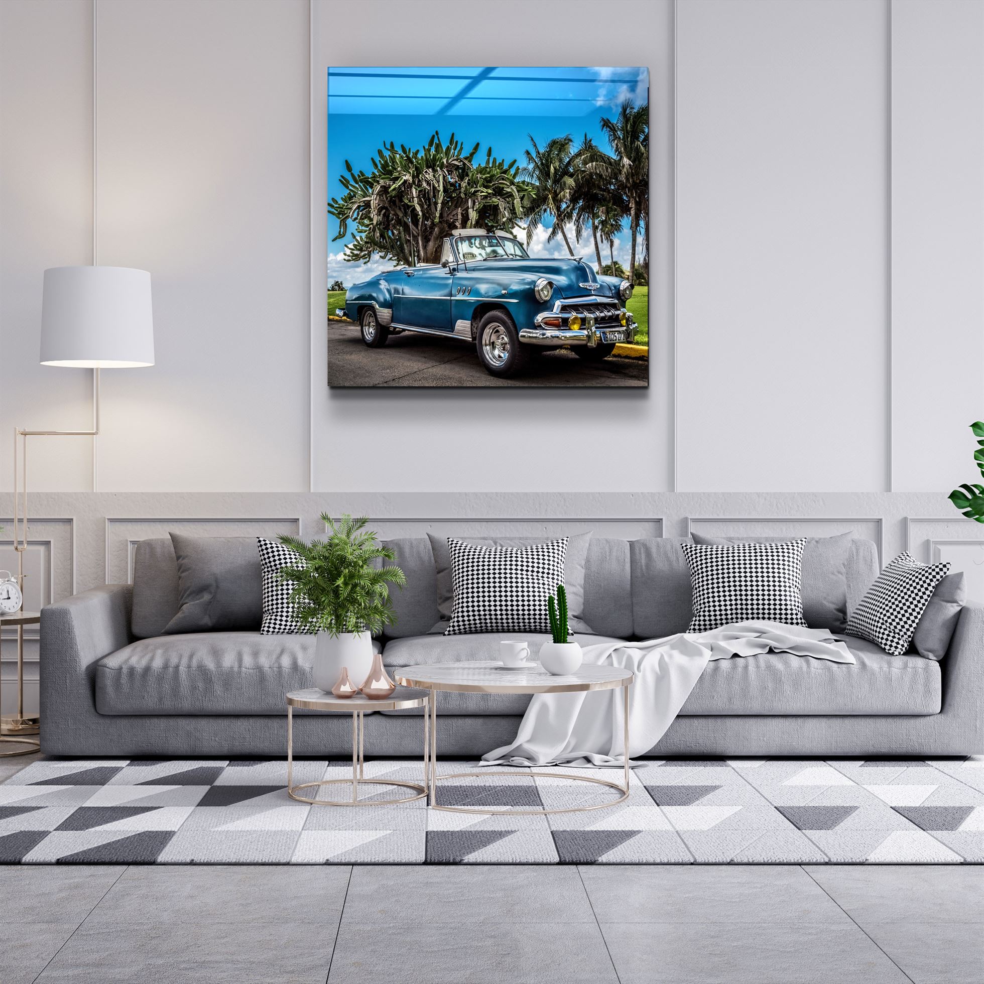 ・"Classic Blue Car"・Glass Wall Art