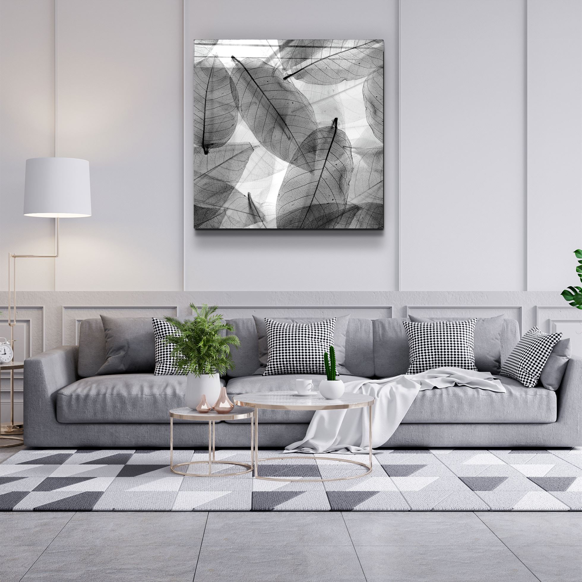 ・"Black and White Leaves"・Glass Wall Art