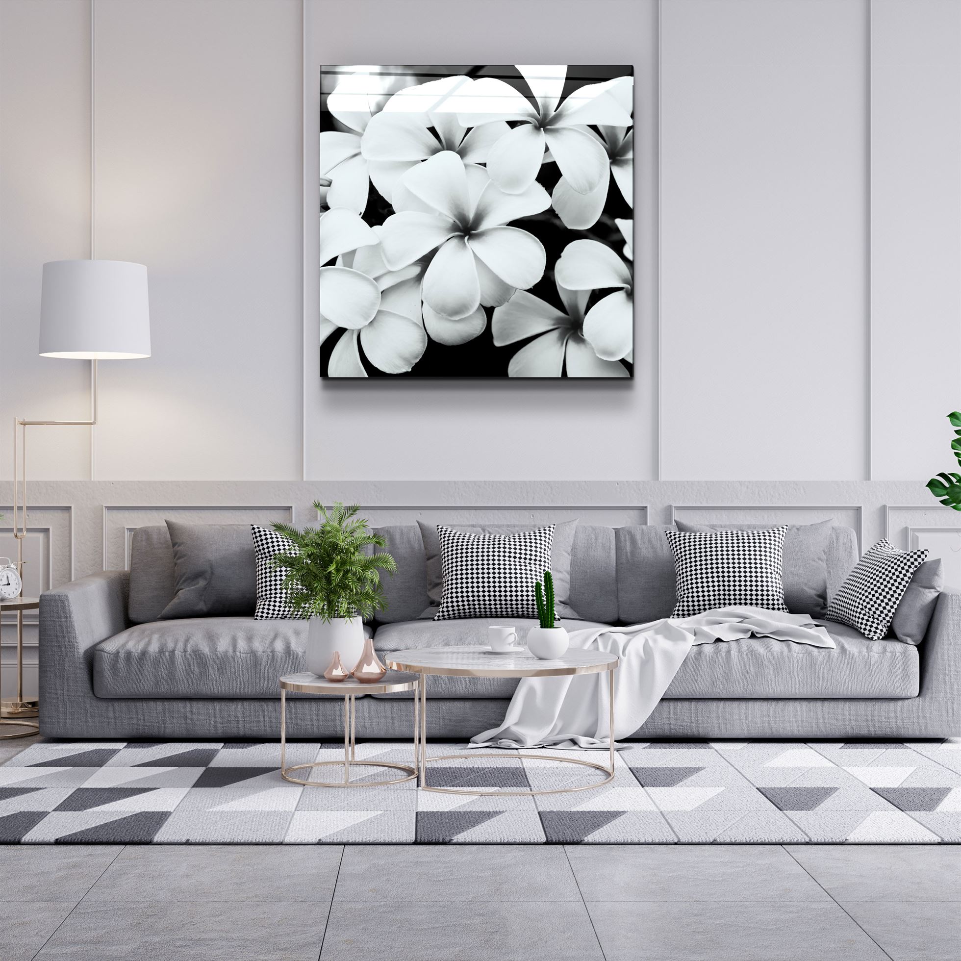 ・"Black and White Flowers"・Glass Wall Art