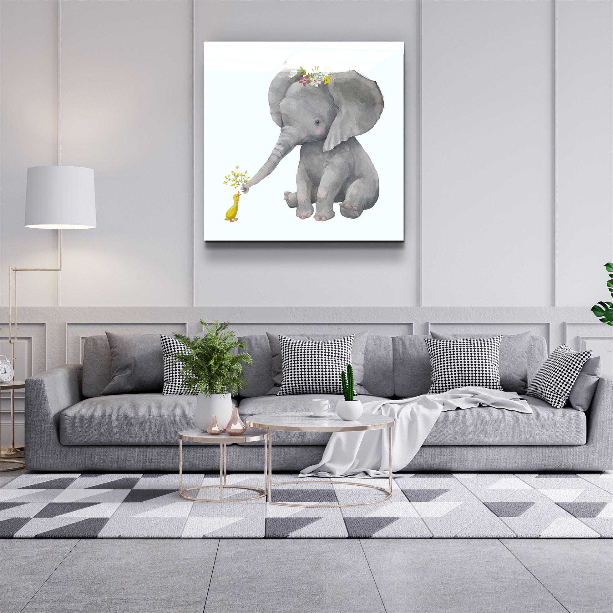 ・"Elephant and Duck"・Glass Wall Art