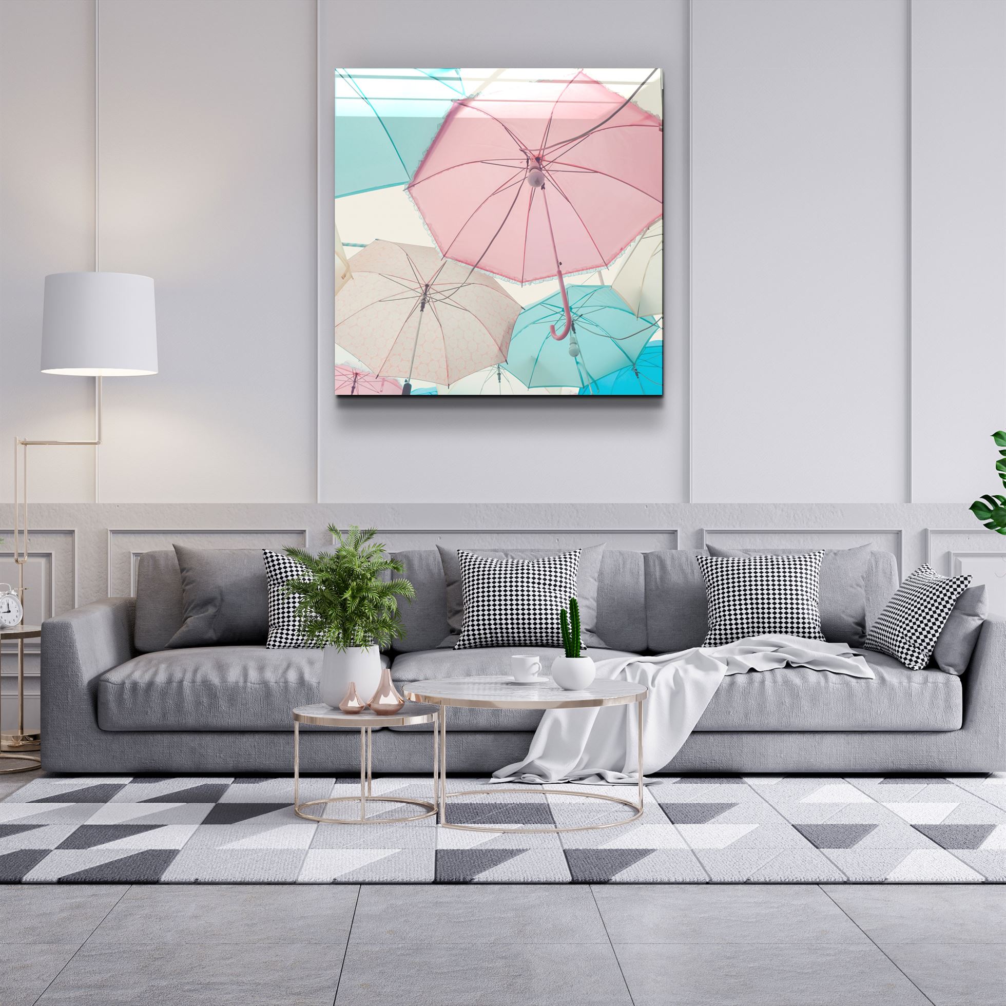 ・"Colorful Umbrellas"・Glass Wall Art