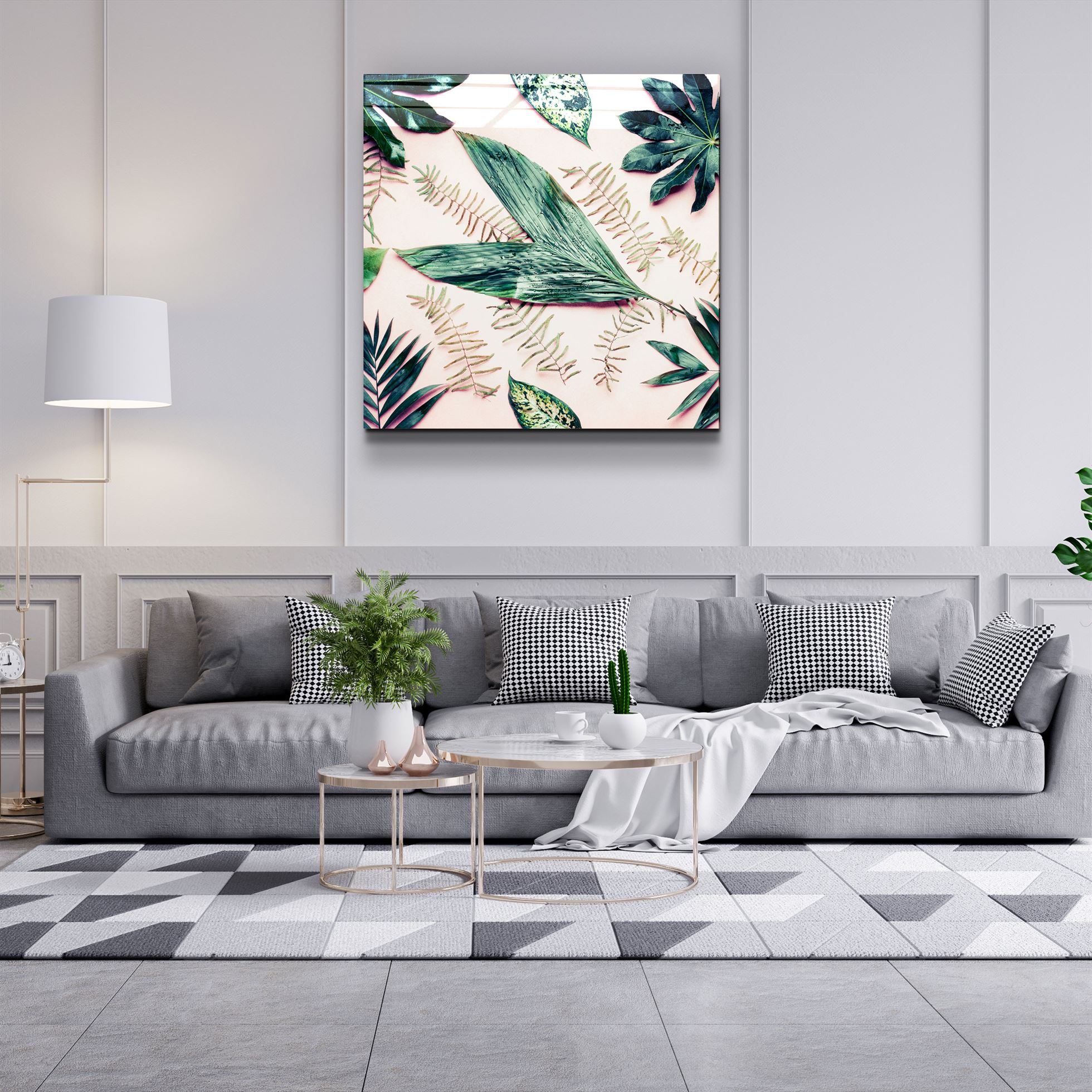 ・"Tropical Leaves"・Glass Wall Art