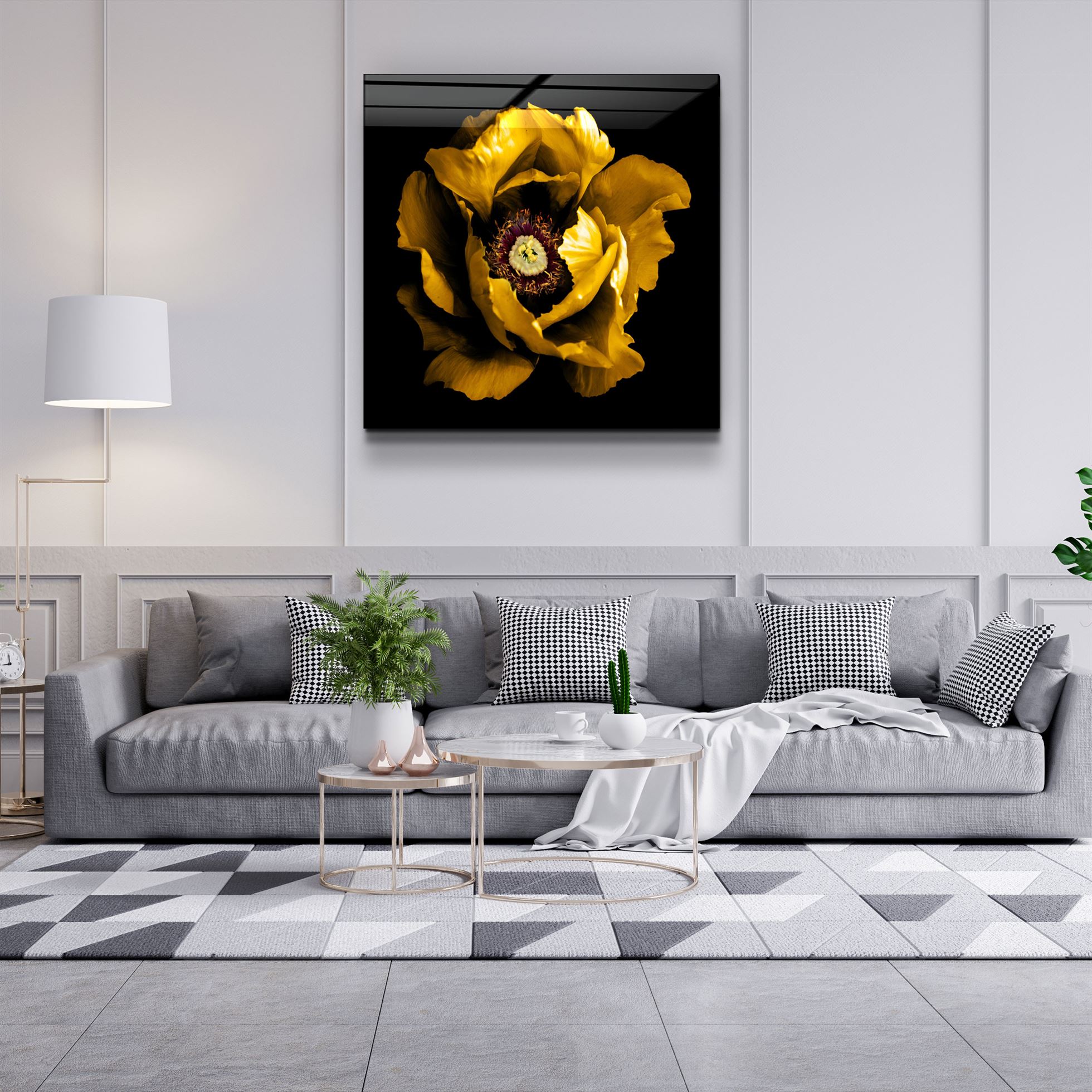 ・"Floral Yellow"・Glass Wall Art