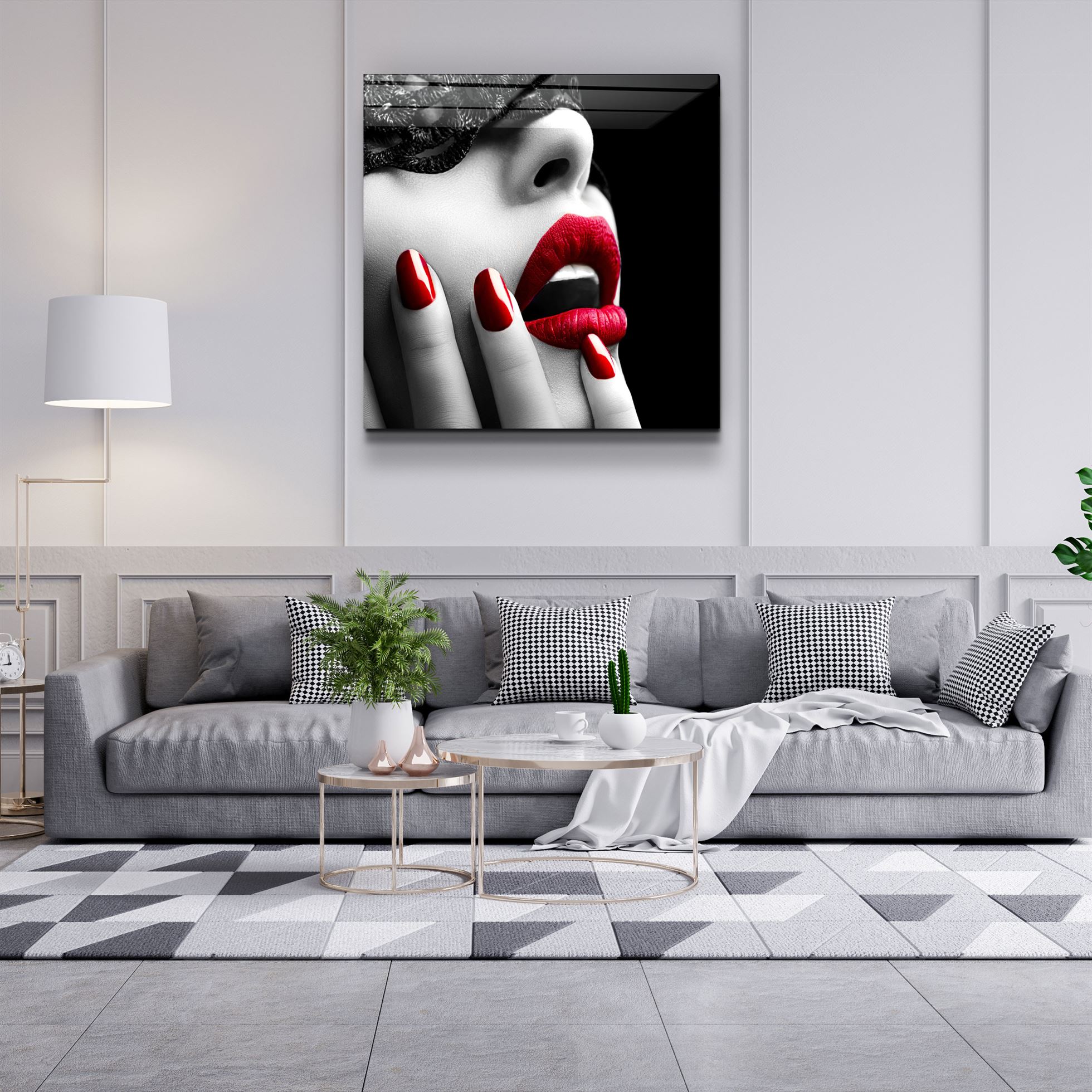 ・"Red Lips"・Glass Wall Art