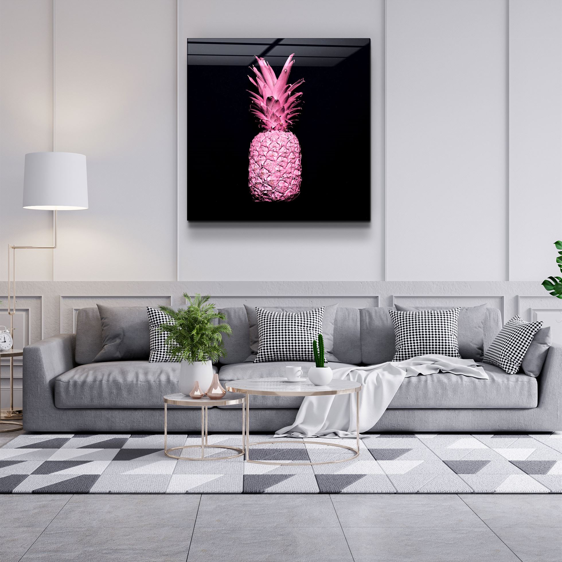 ・"Pink Pineapple"・Glass Wall Art