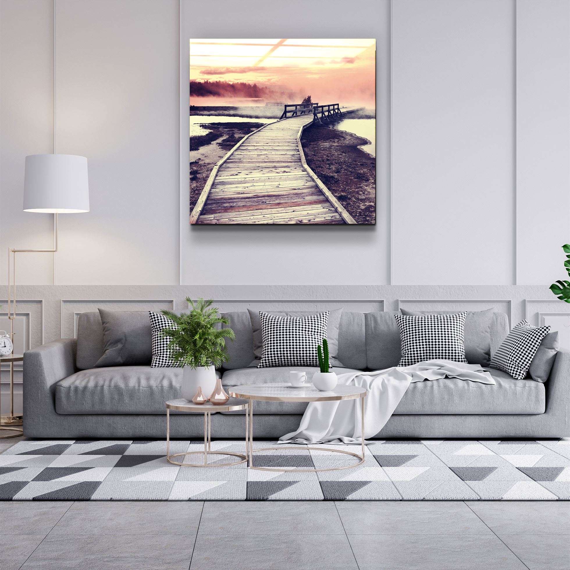 ・"Paysage au coucher du soleil"・Art mural en verre