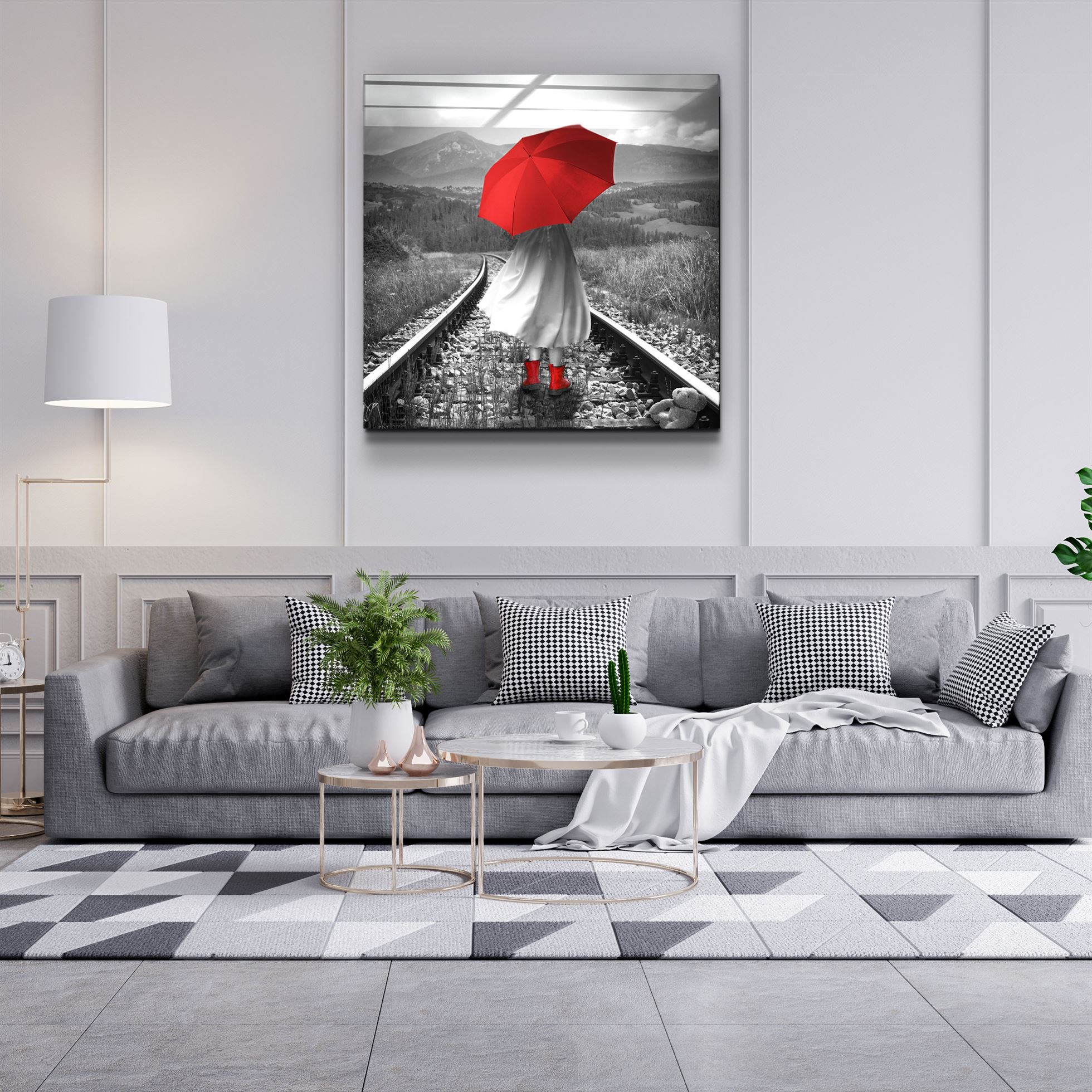 ・"Girl with Red Umbrella"・Glass Wall Art