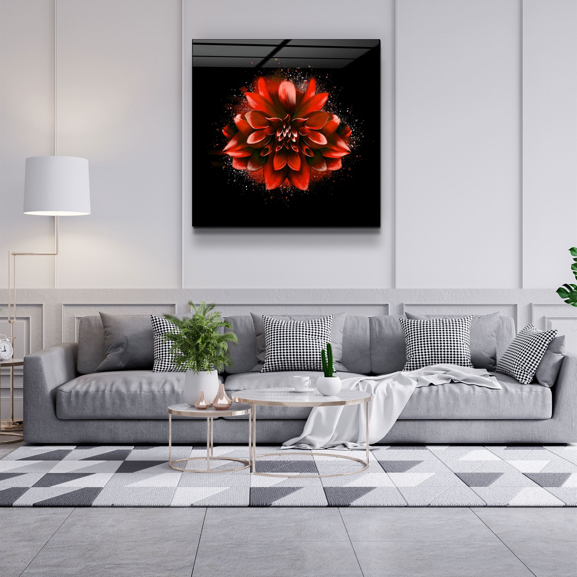 ・"Red Flower"・Glass Wall Art