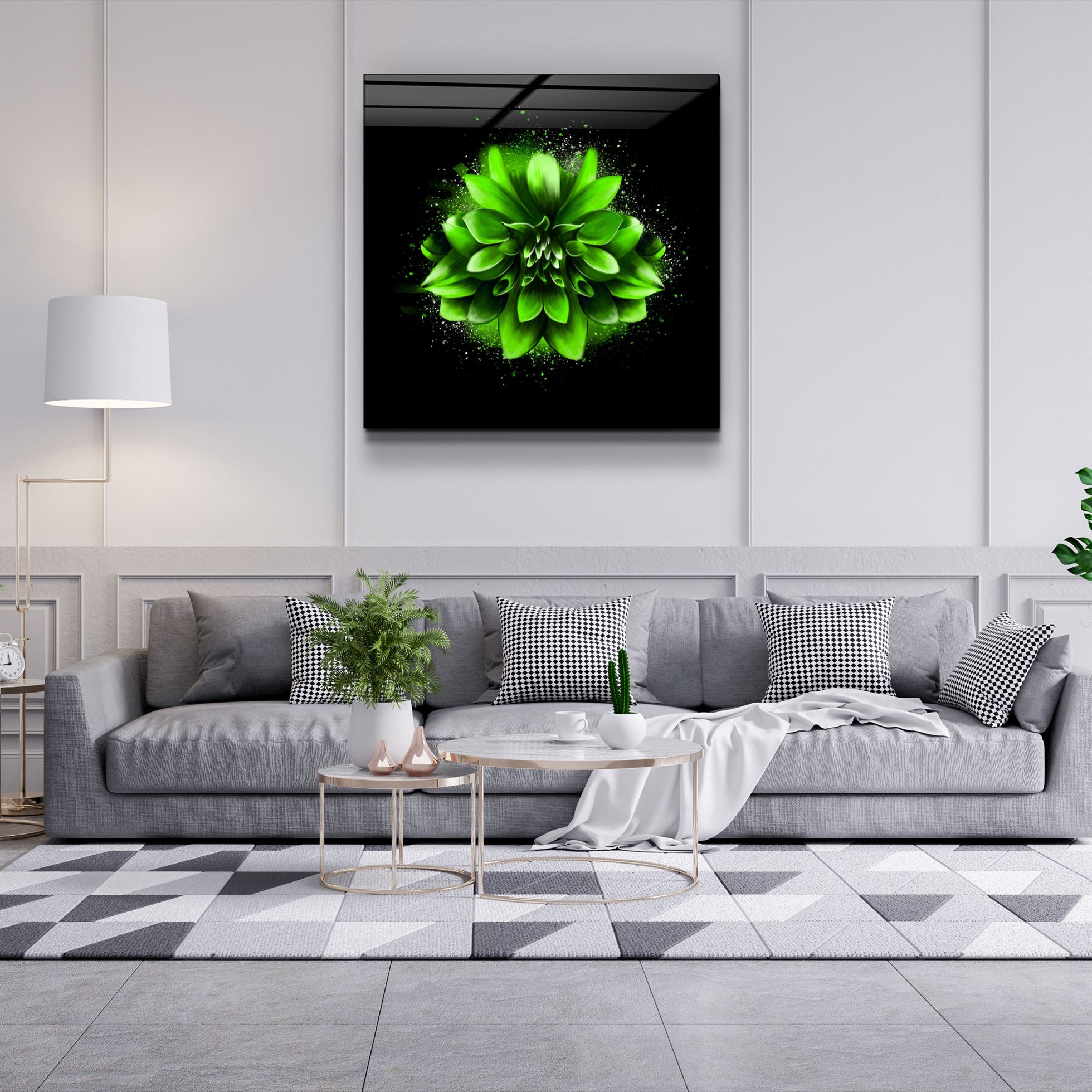 ・"Green Flower"・Glass Wall Art