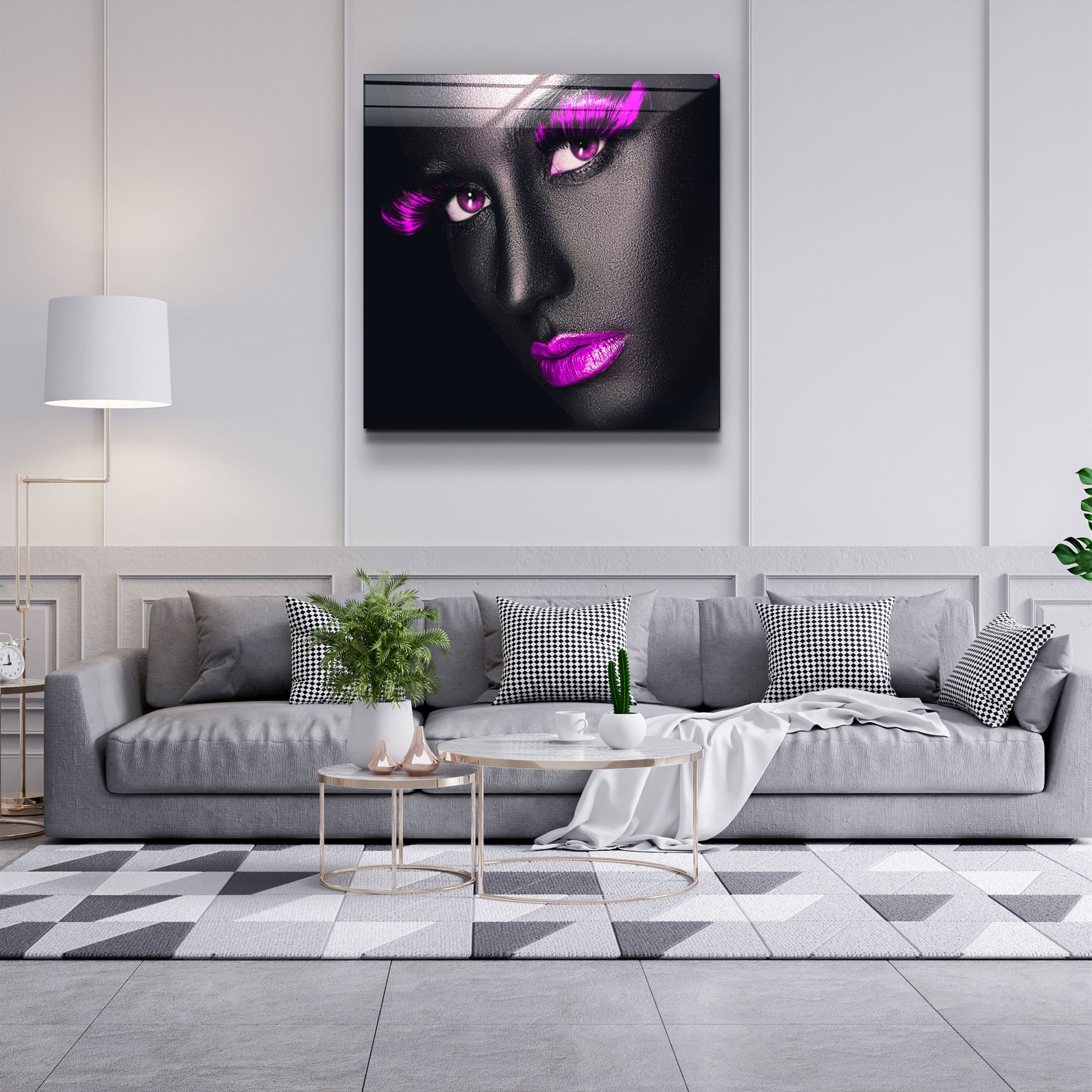 ・"Pink Lips and Eyes"・Glass Wall Art