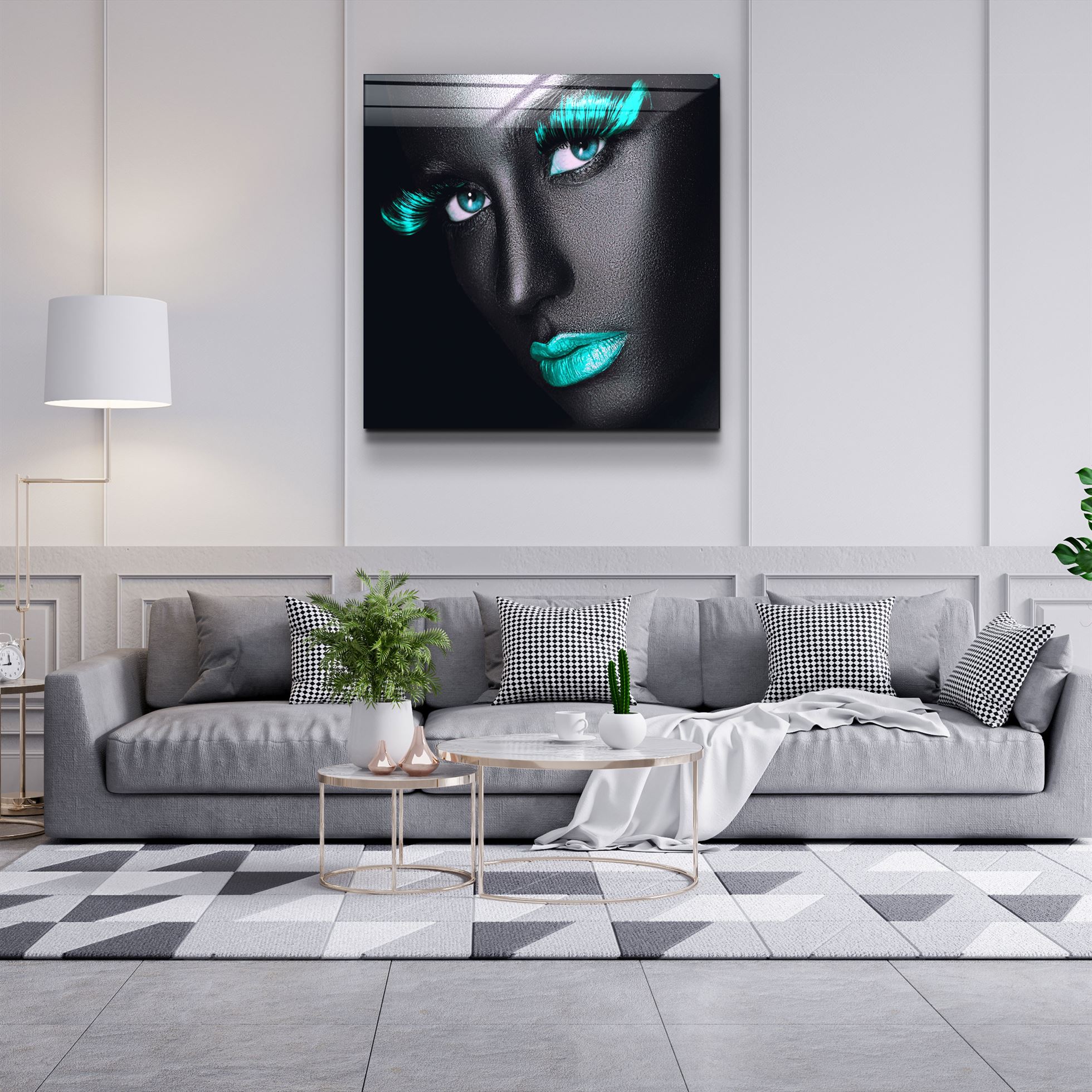 ・"Green Lips and Eyes"・Glass Wall Art