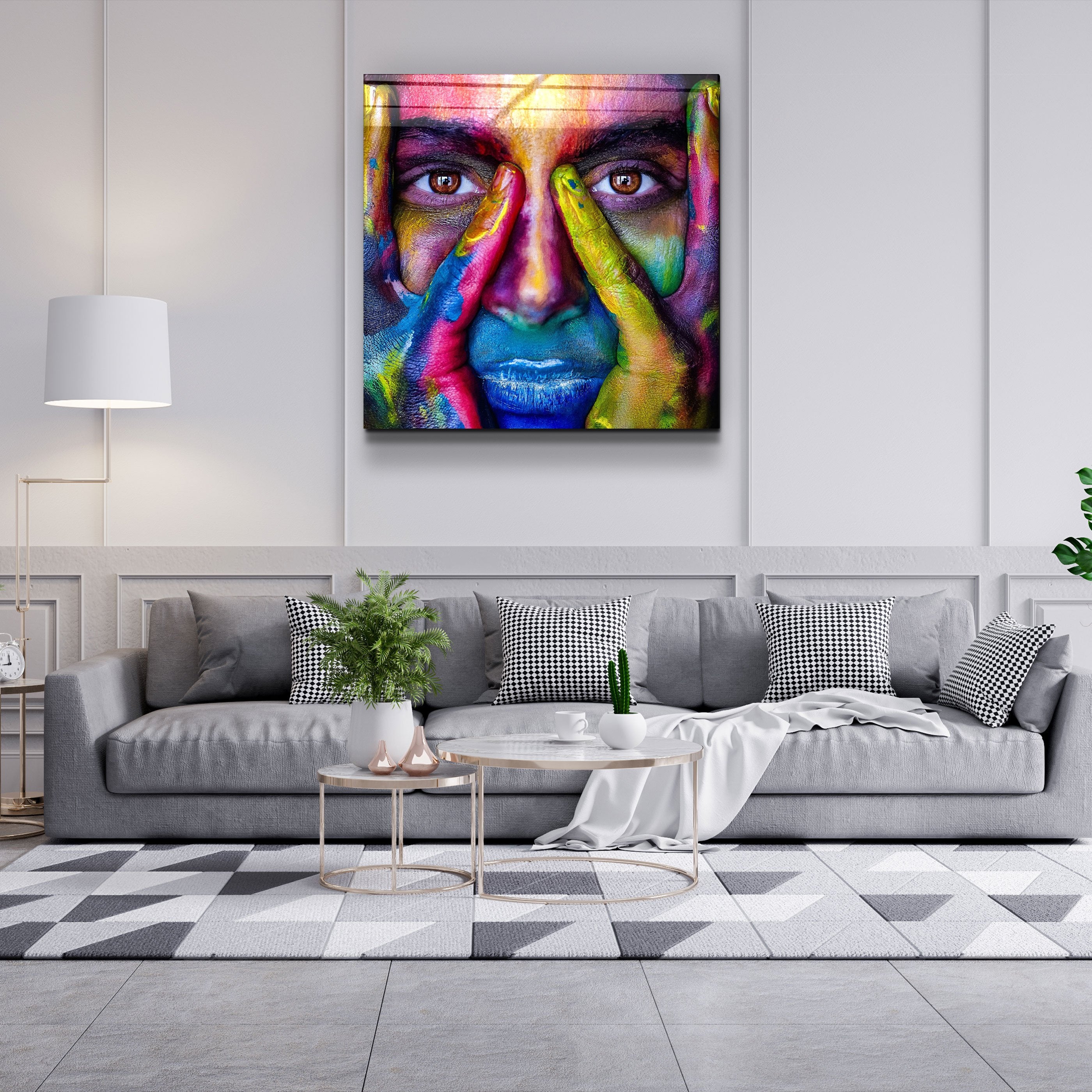 ・"Abstract Colorful Face"・Glass Wall Art