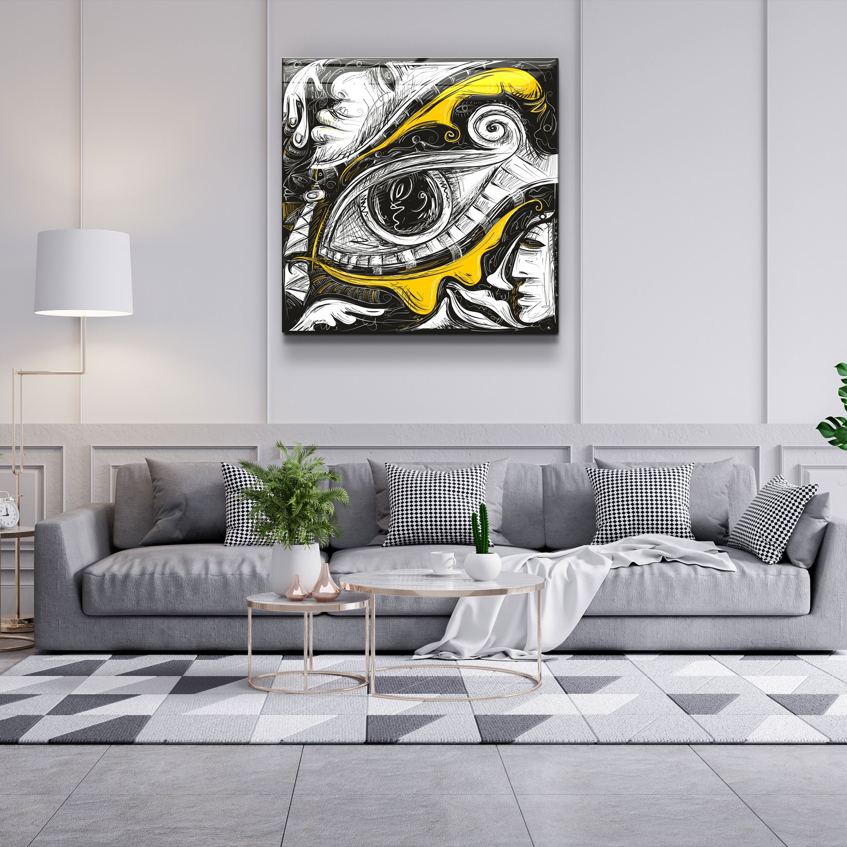 ・"Abstract Faces and Eyes"・Glass Wall Art