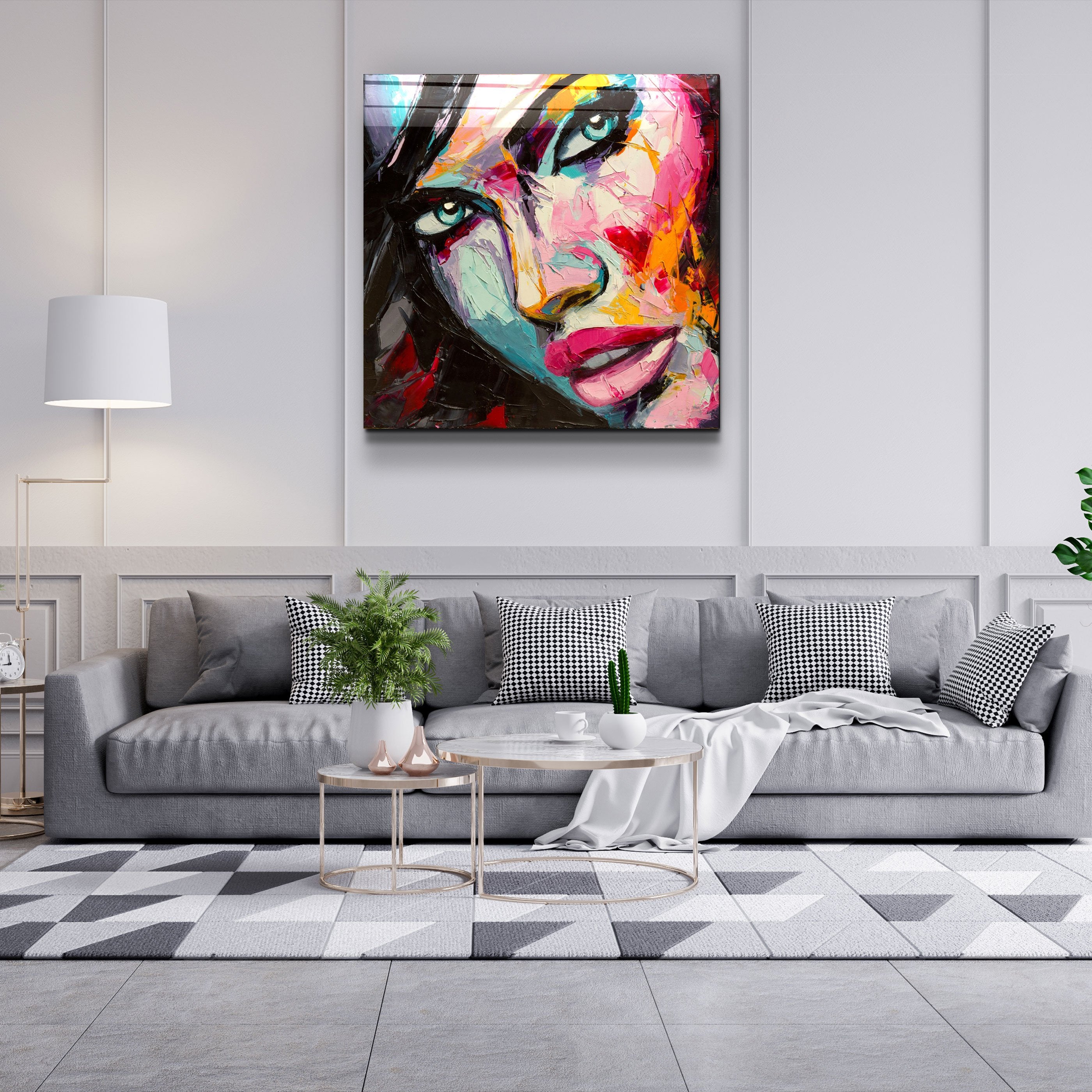 ・"Portrait de femme abstrait V2"・Art mural en verre