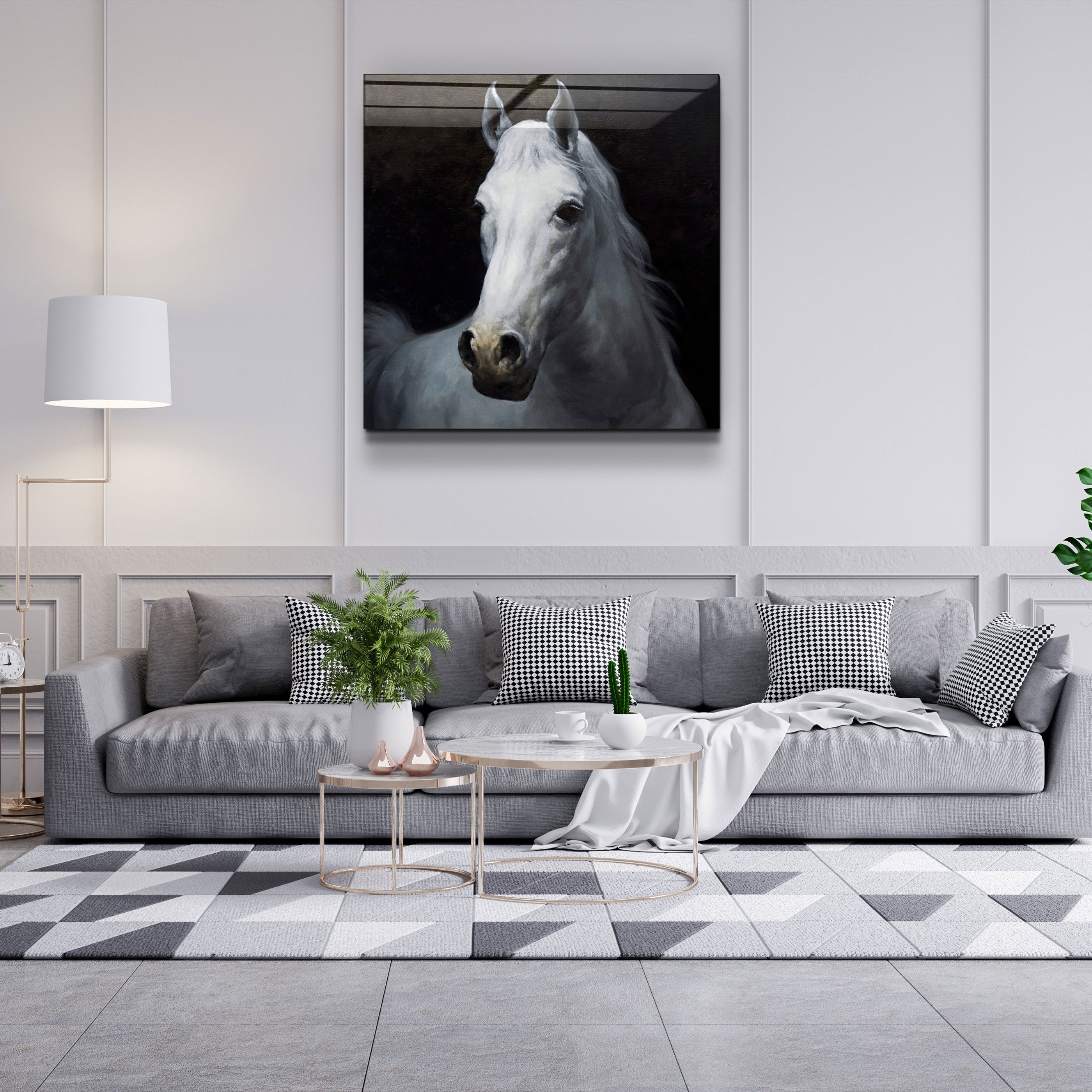・"Abstract White Horse V2"・Glass Wall Art
