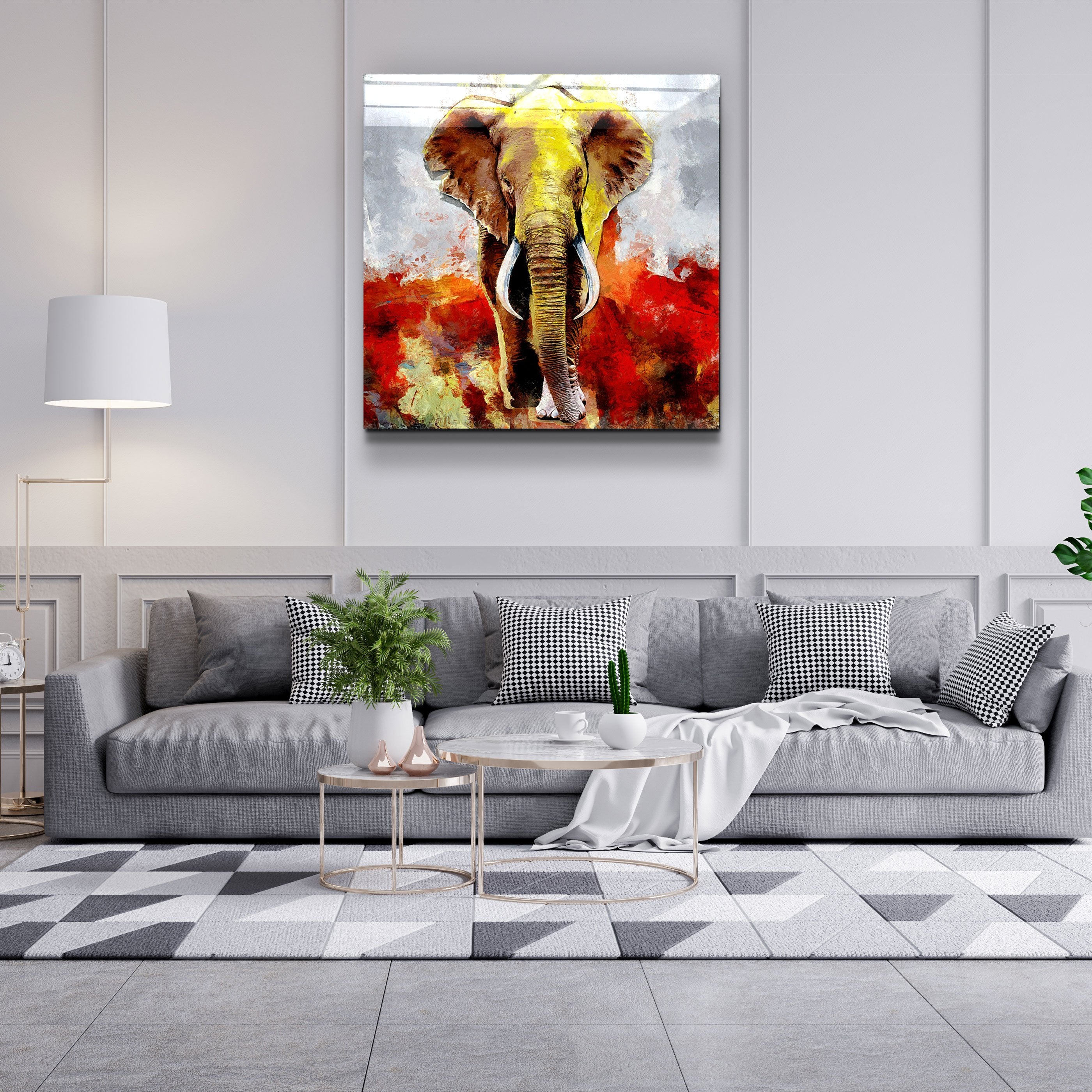 ・"Abstract Colorful Elephant"・Glass Wall Art