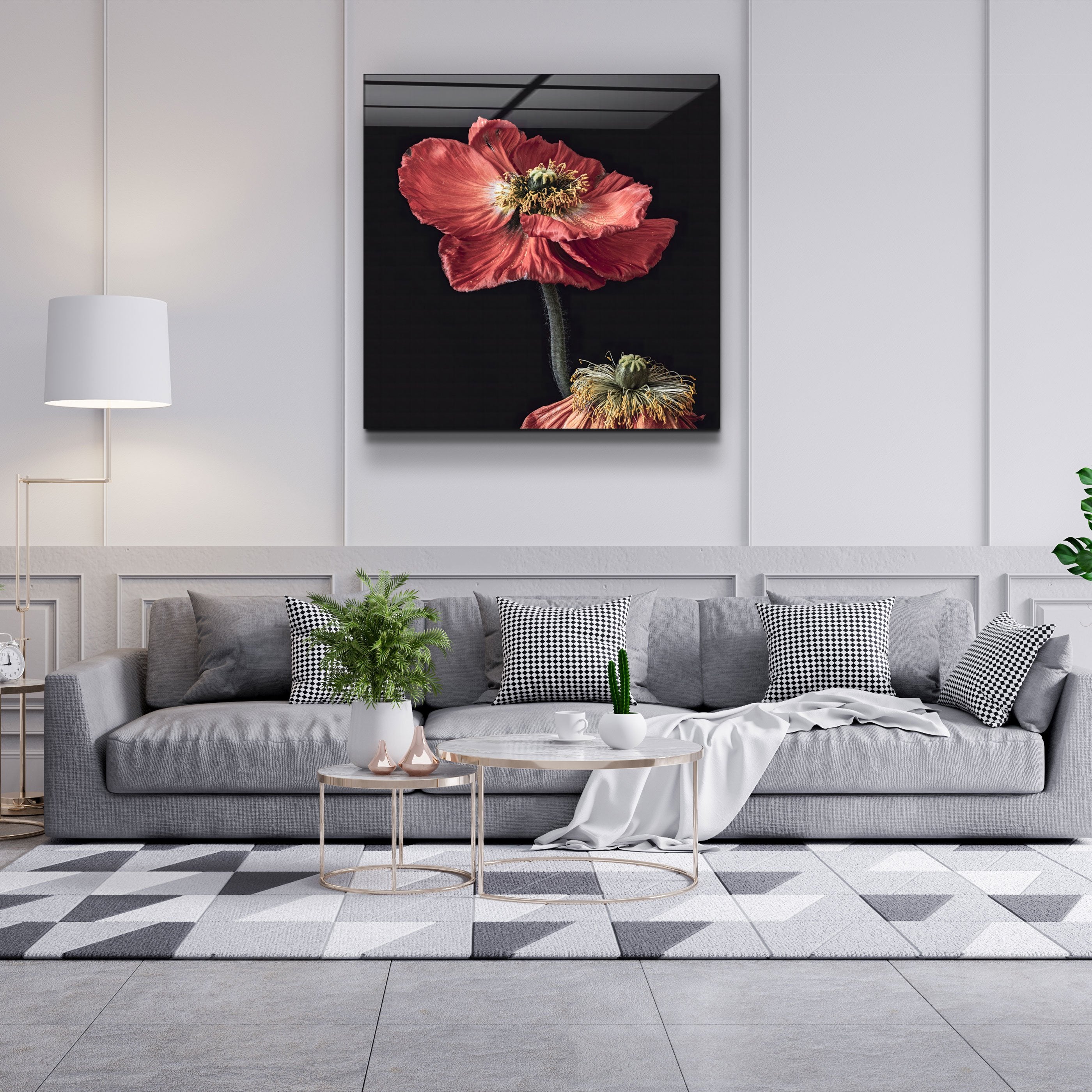 ・"Fleurs rouges"・Art mural en verre