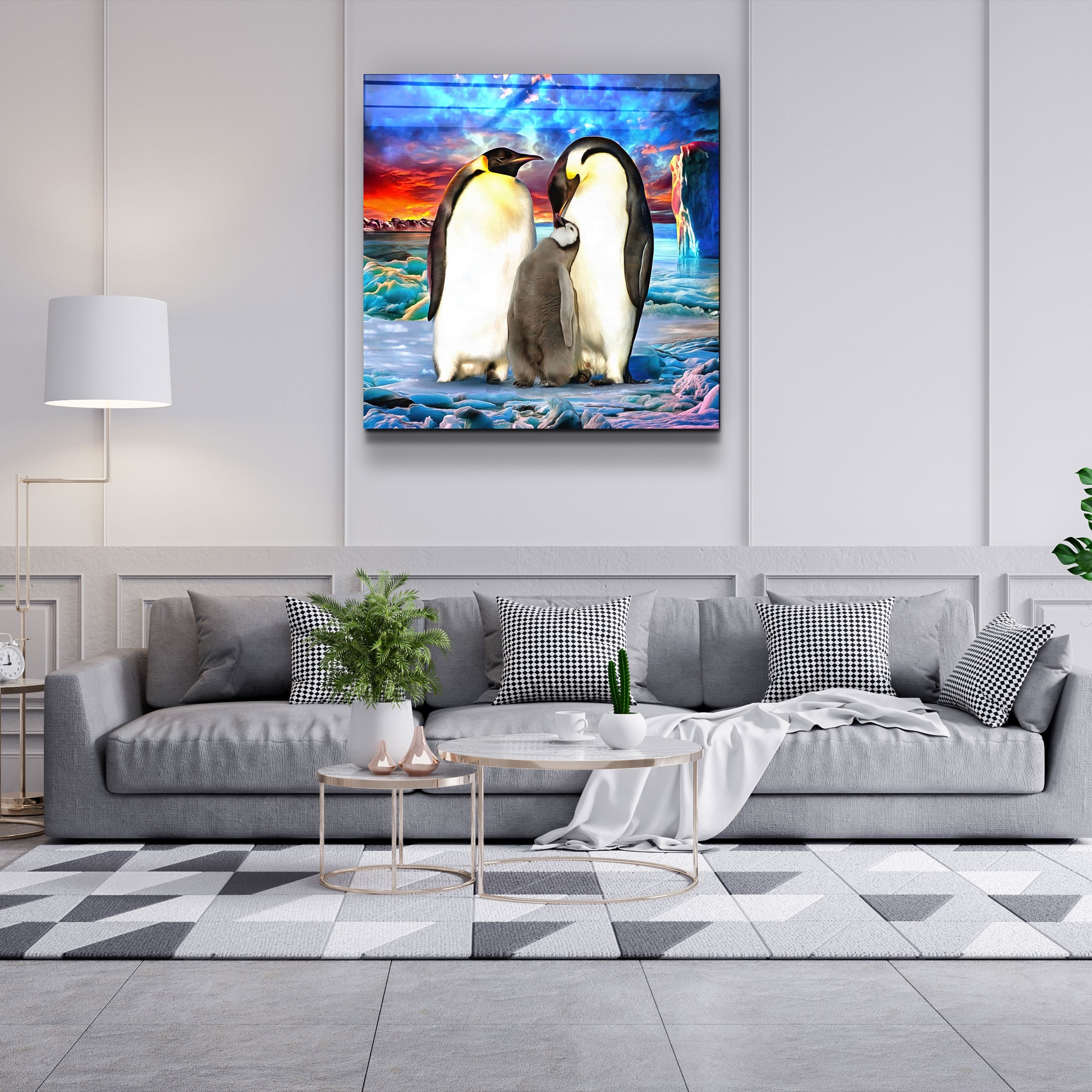 ・"Penguin Family"・Glass Wall Art