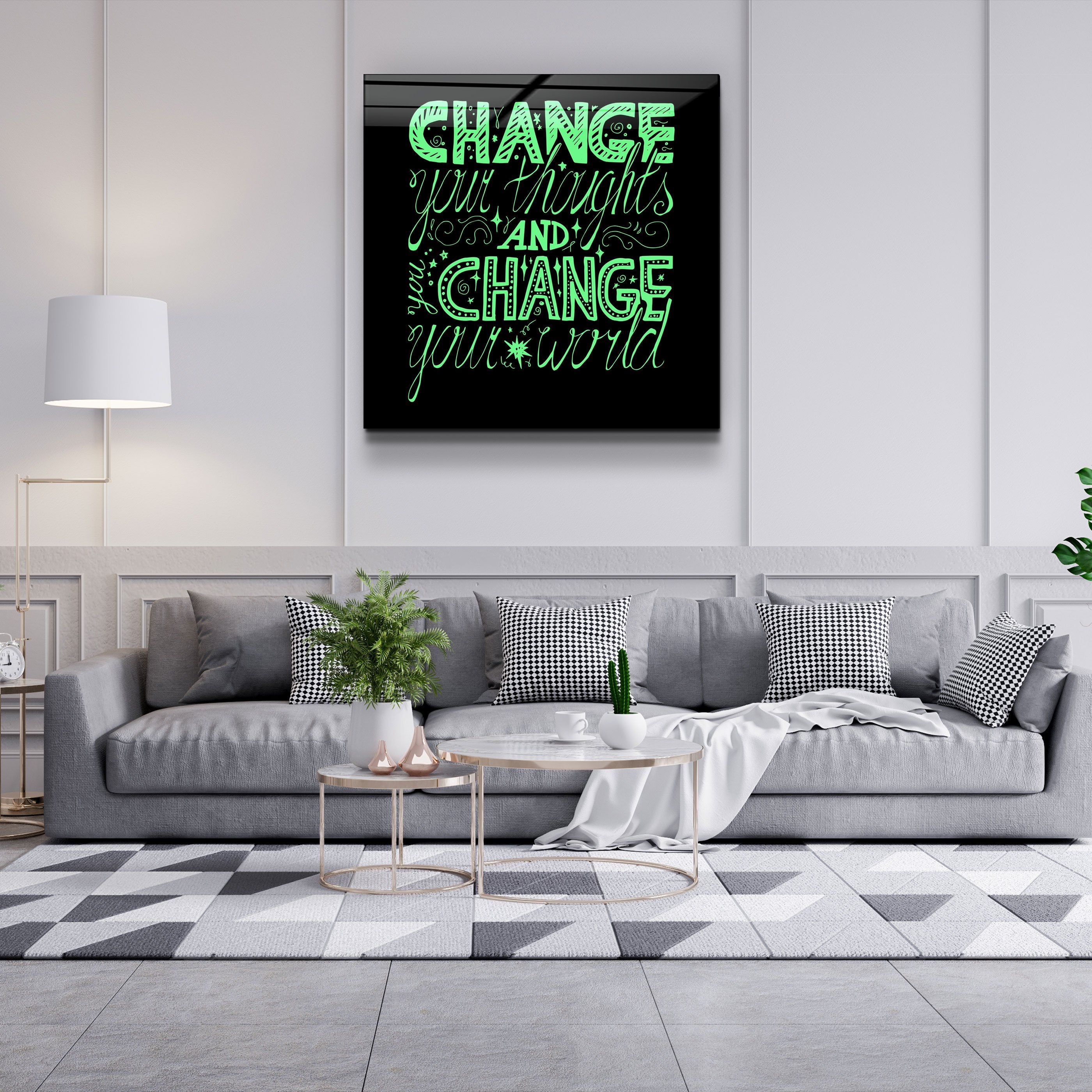 ・"Change Your World - Green"・Glass Wall Art