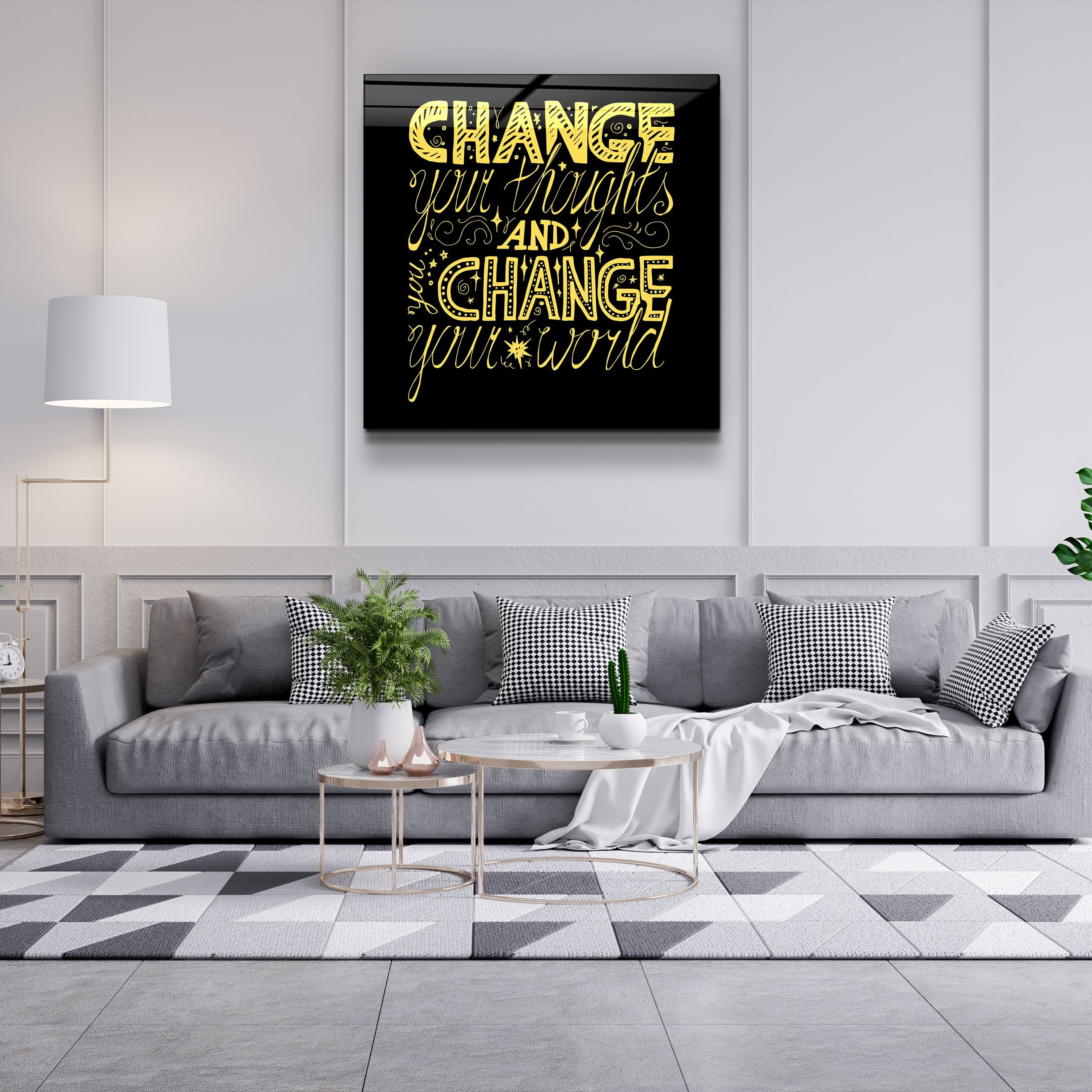 ・"Change Your World - Yellow"・Glass Wall Art