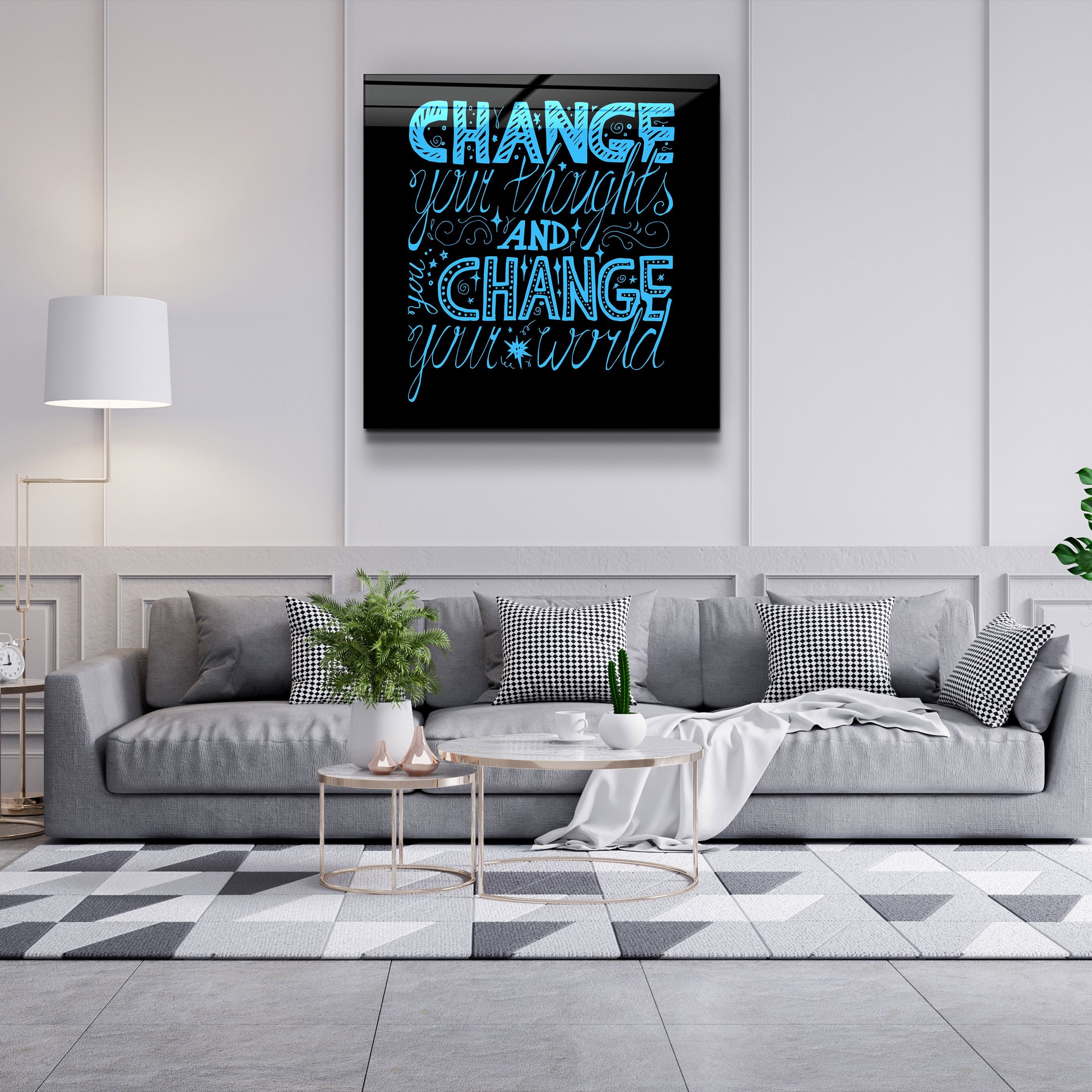 ・"Change Your World - Blue"・Glass Wall Art