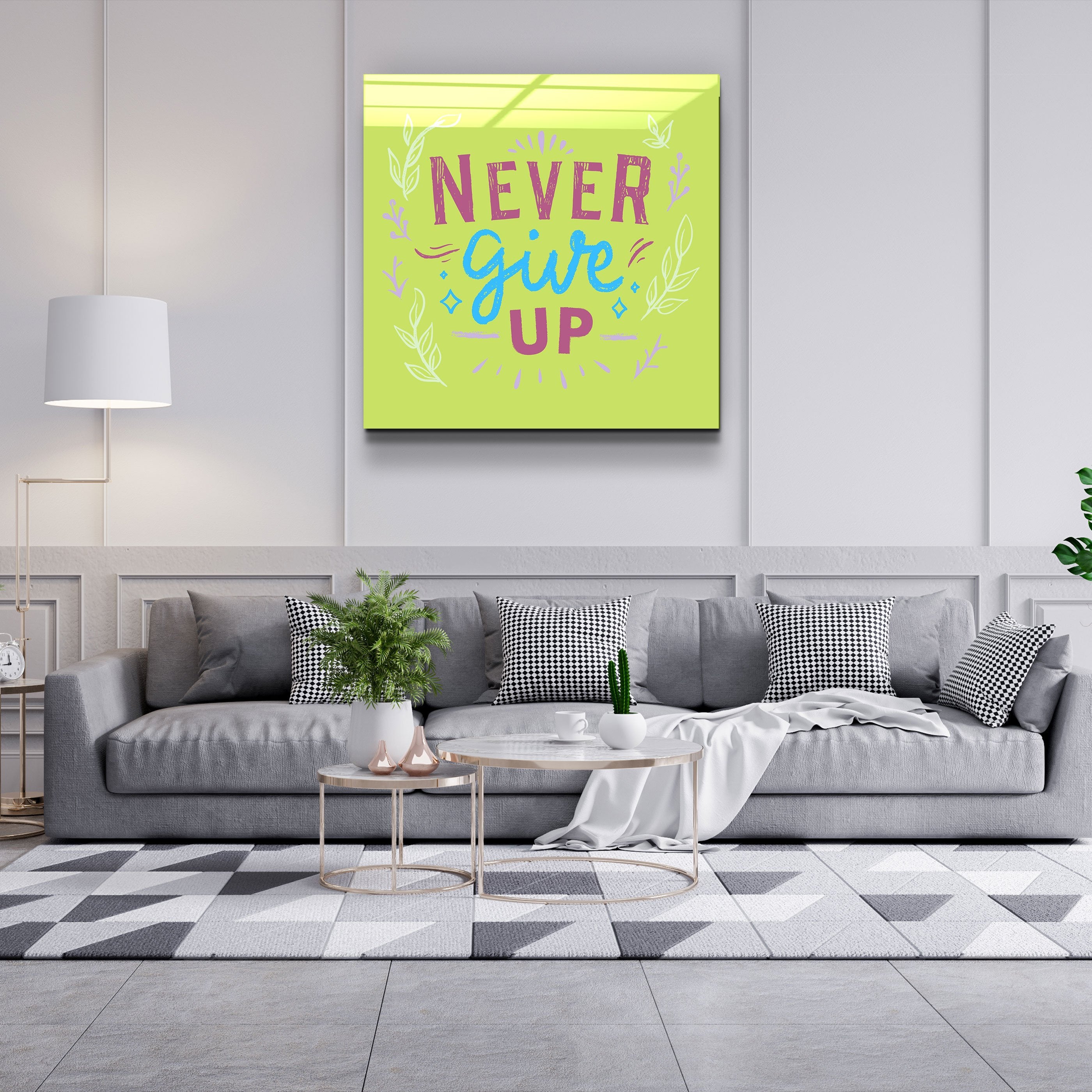 ・"Never Give Up"・Glass Wall Art