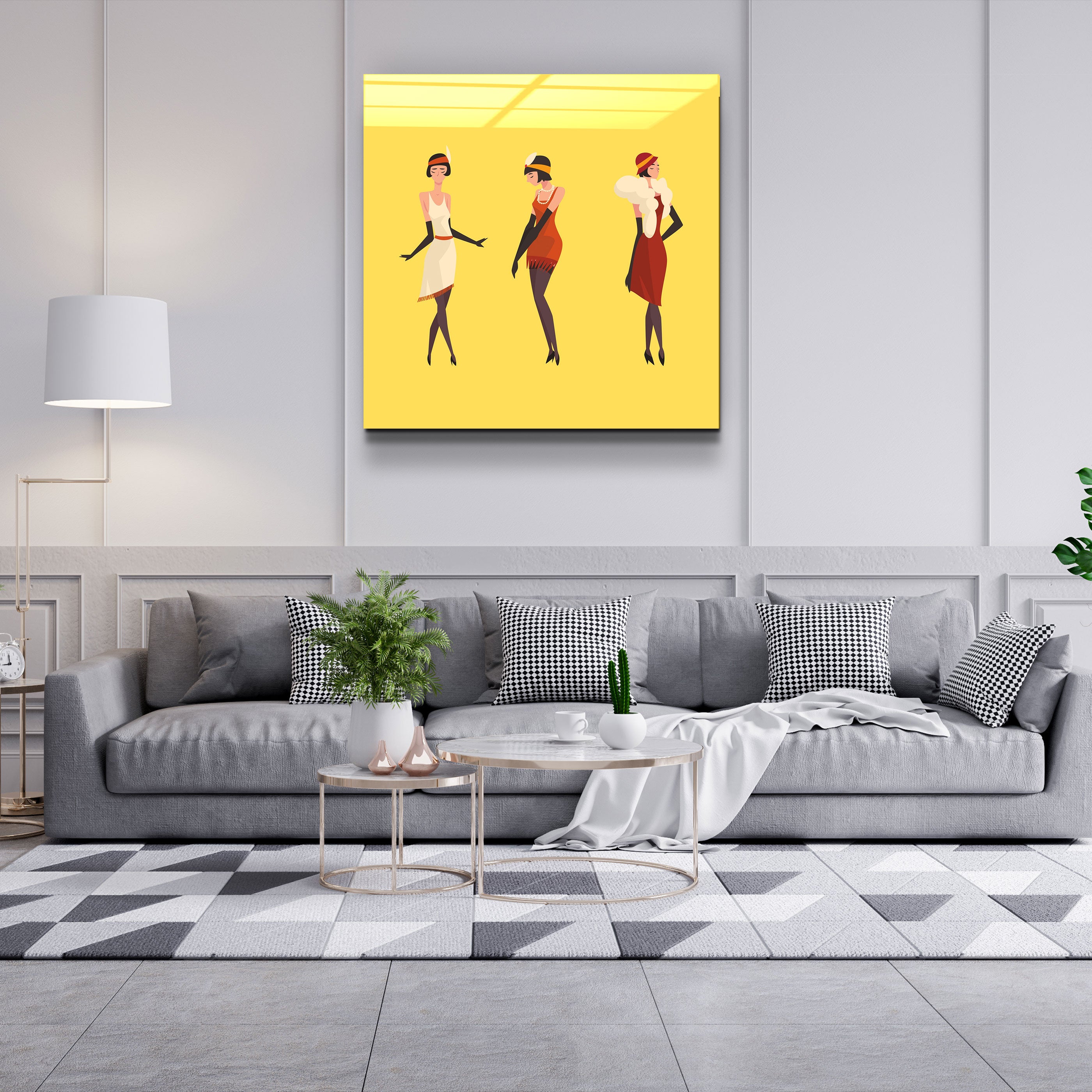 ・"Three Women In The Yellow"・Glass Wall Art