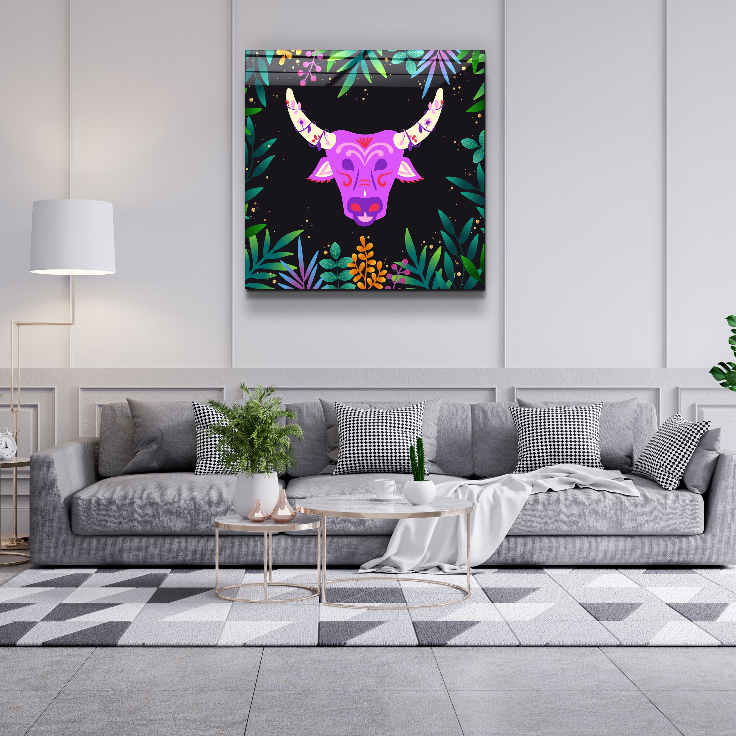 ・"Animal Republic-Wild Cattle"・Designers Collection Glass Wall Art