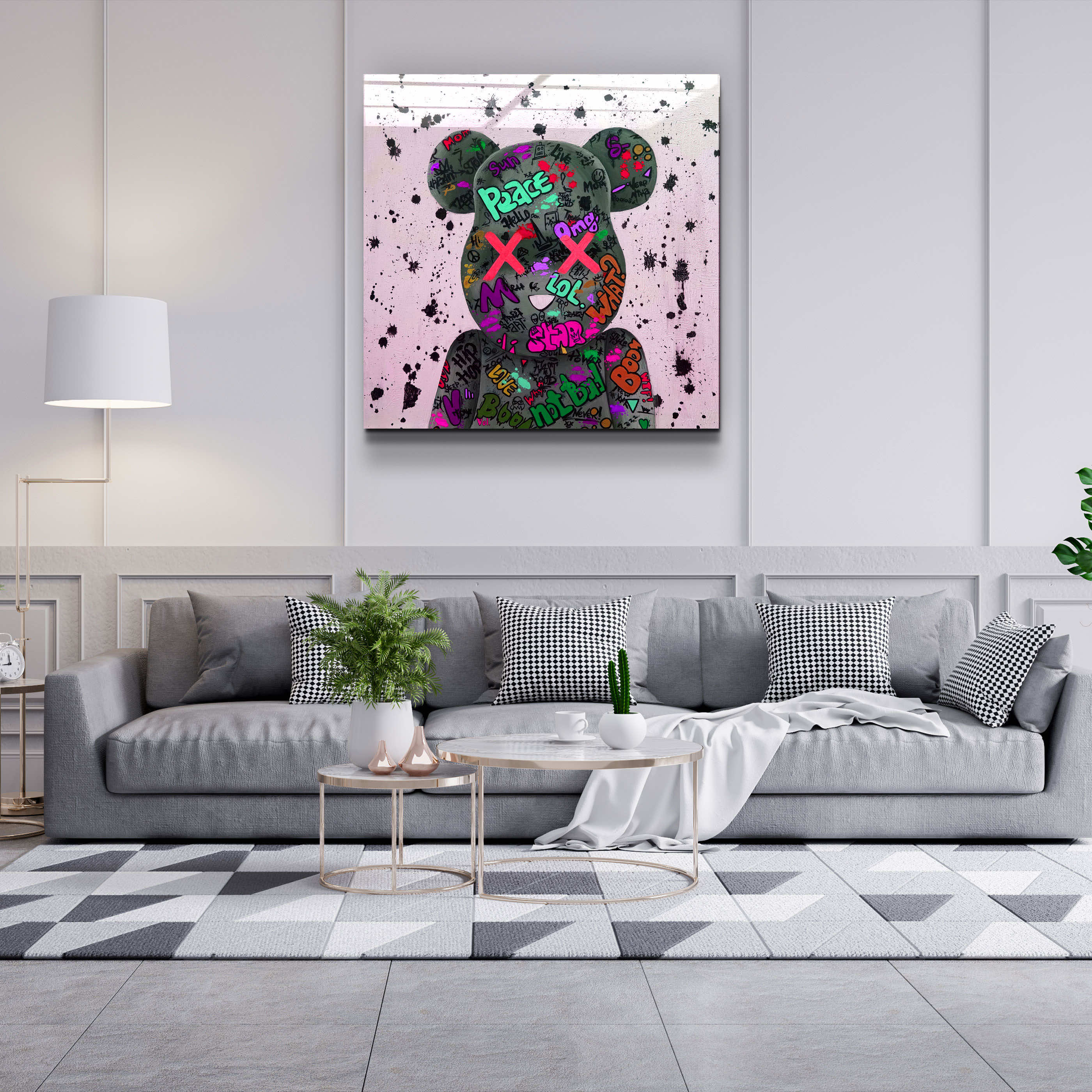 ."X Eyes Pink". Designer's Collection Glass Wall Art
