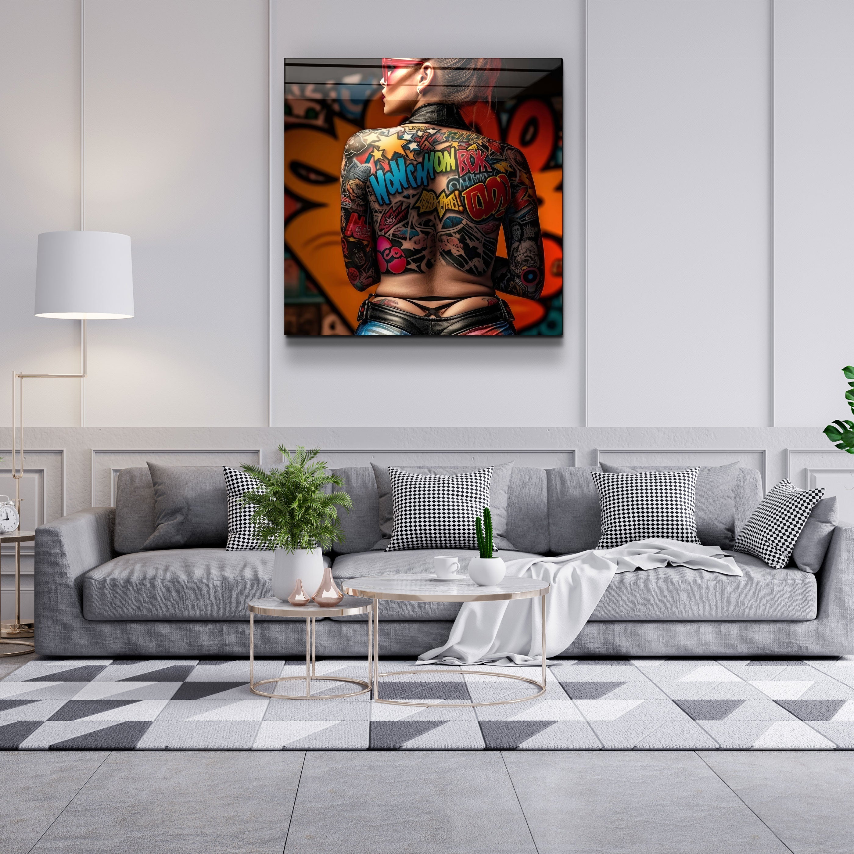 ."Tattooed v3". Designer's Collection Glass Wall Art