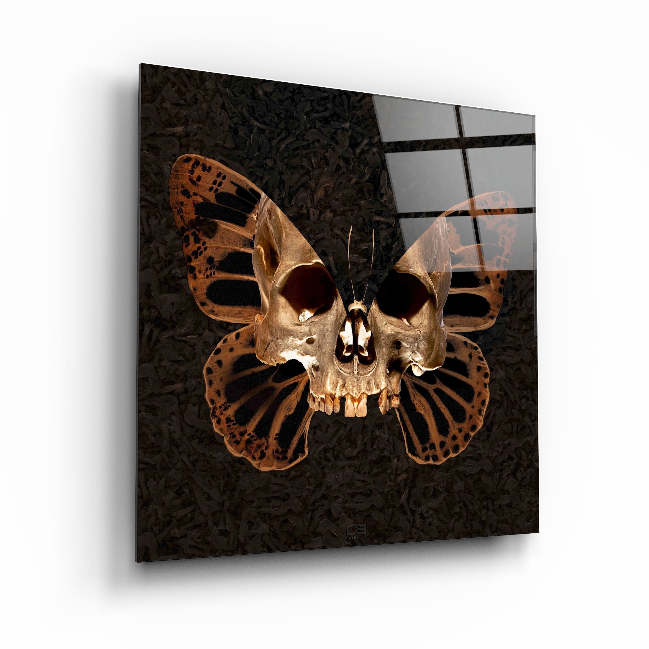 ・"Butterfly Skull"・Designers Collection Glass Wall Art