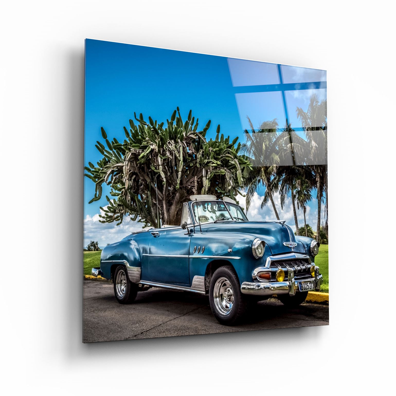 ・"Classic Blue Car"・Glass Wall Art