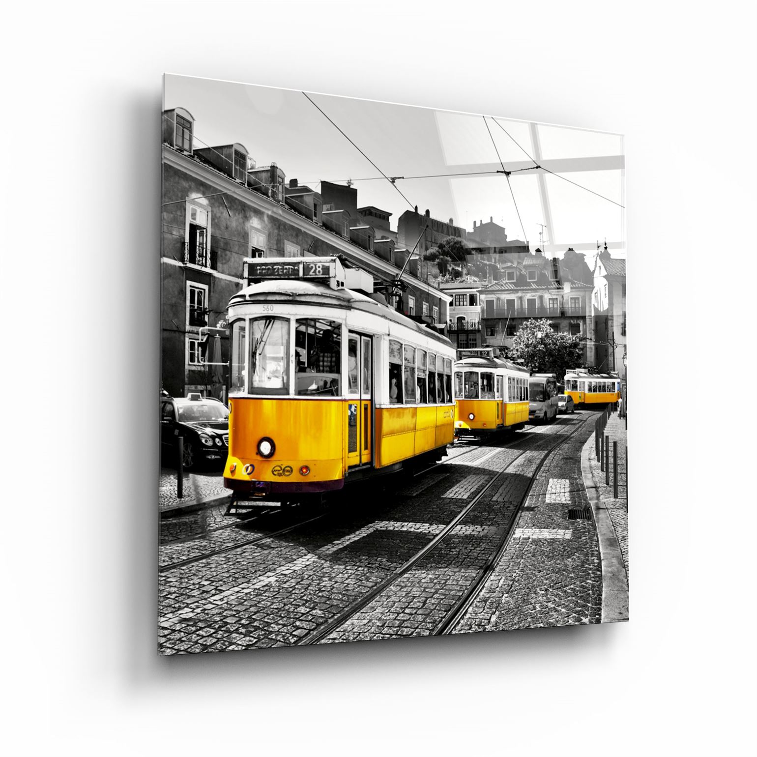・"Lisbon Yellow Tram"・Glass Wall Art