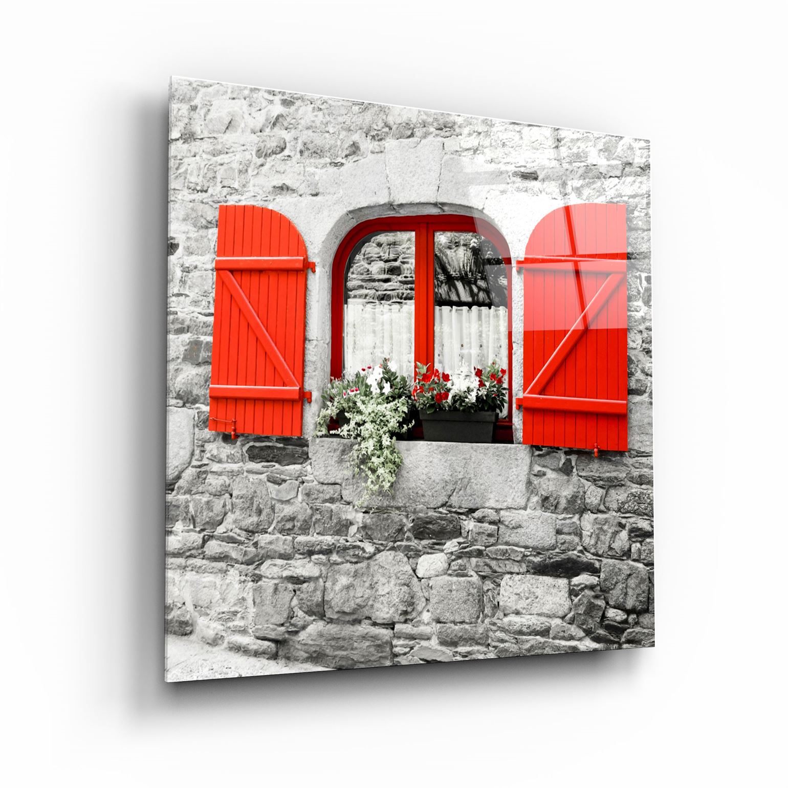 ・"Red Window"・Glass Wall Art