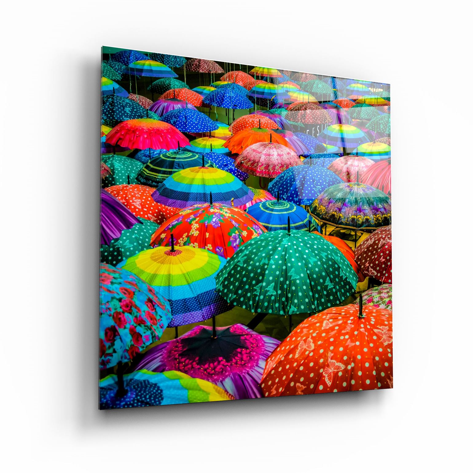 ・"Colorful Umbrellas"・Glass Wall Art